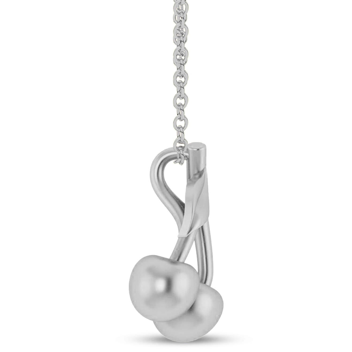 Cherries Charm Pendant Necklace 14K White Gold