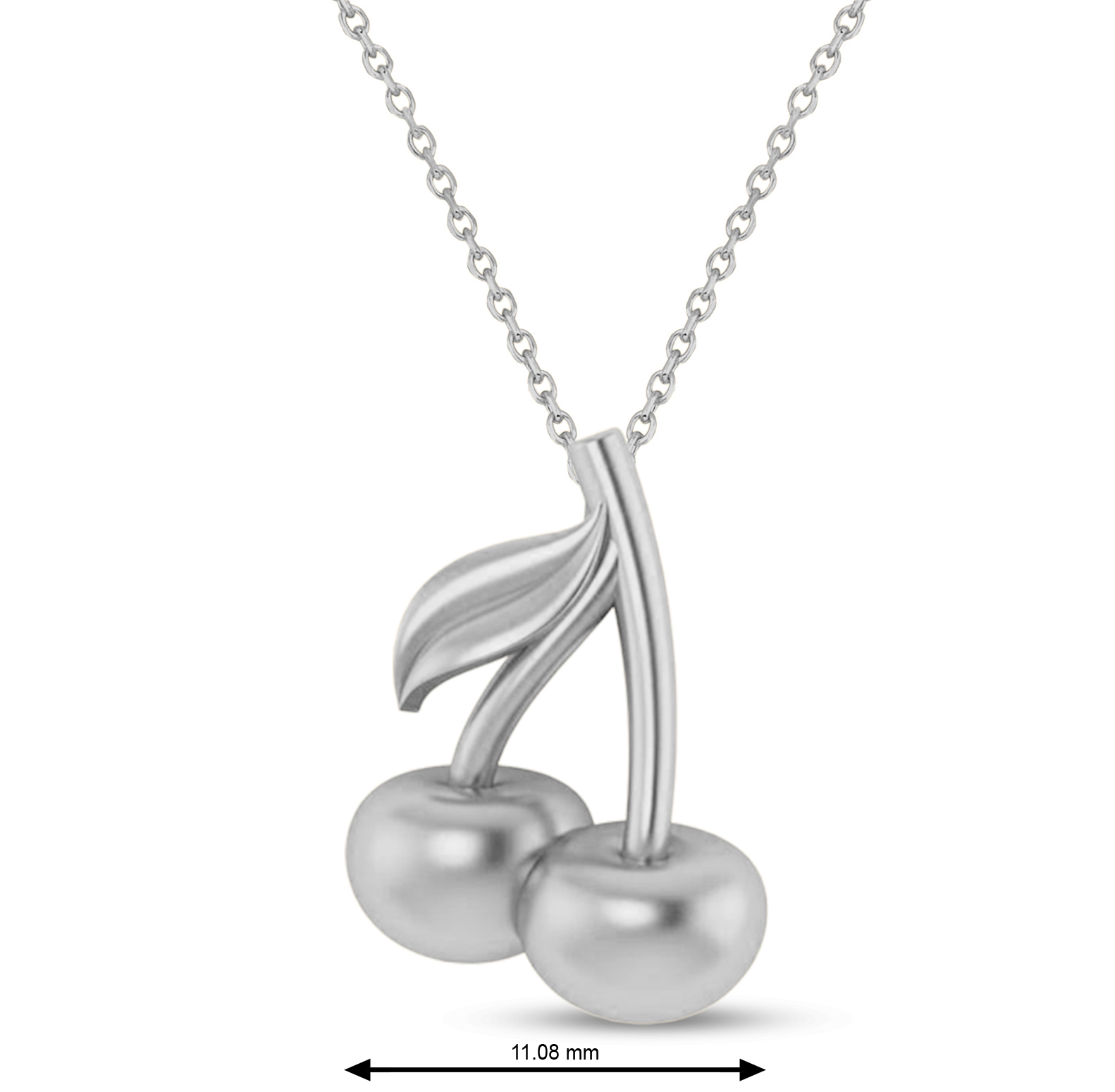 Cherries Charm Pendant Necklace 14K White Gold