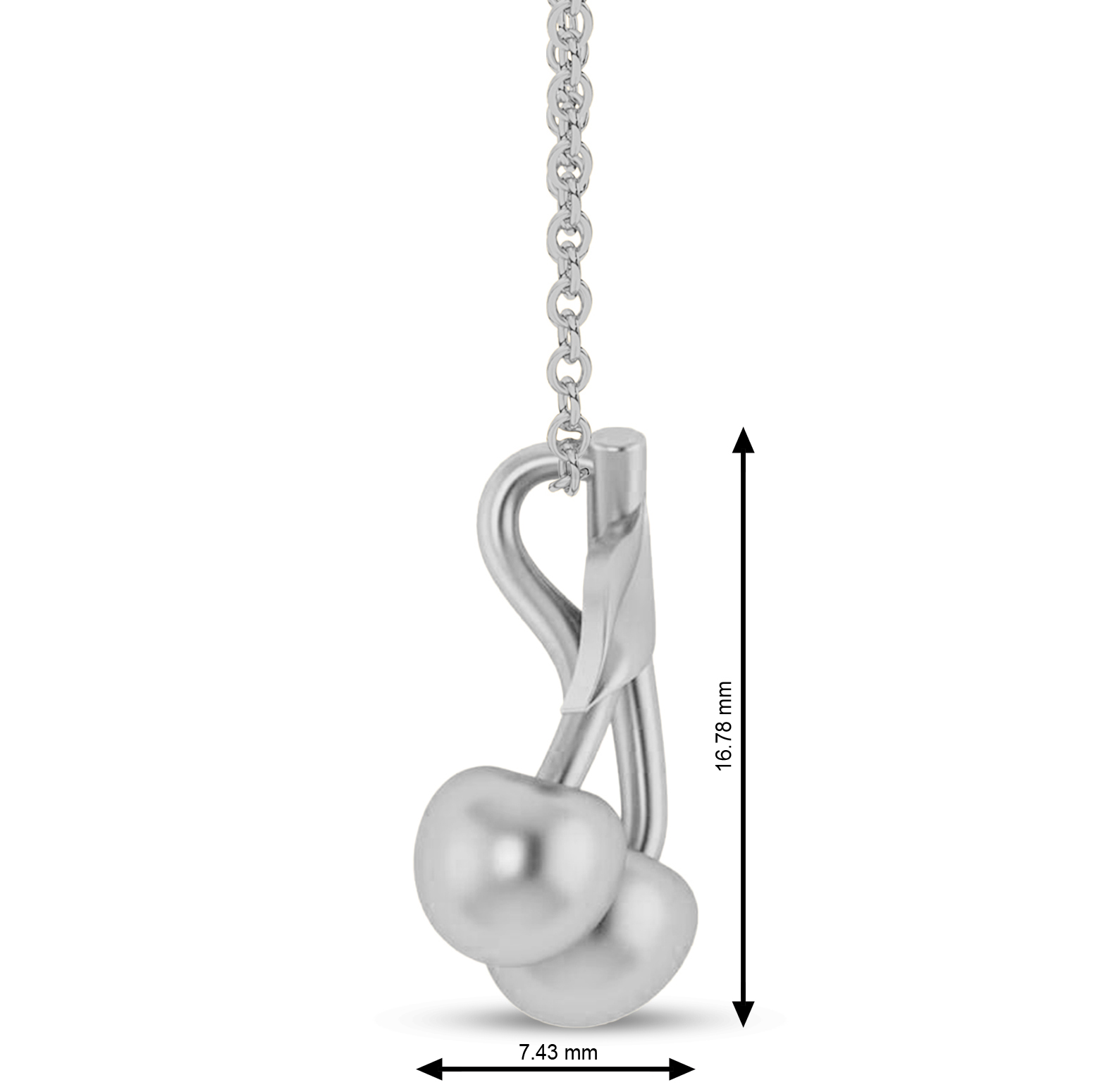 Cherries Charm Pendant Necklace 14K White Gold