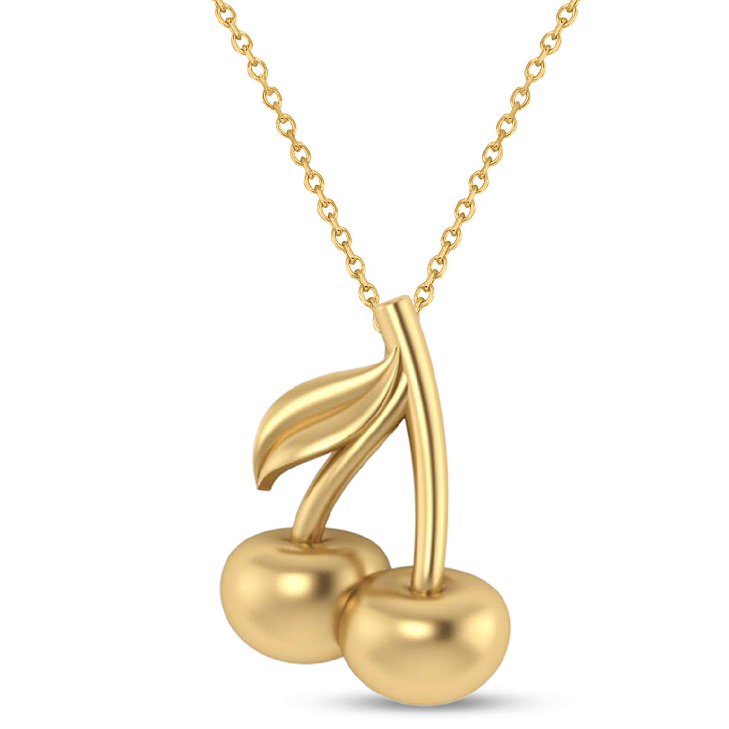 Cherries Charm Pendant Necklace 14K Yellow Gold
