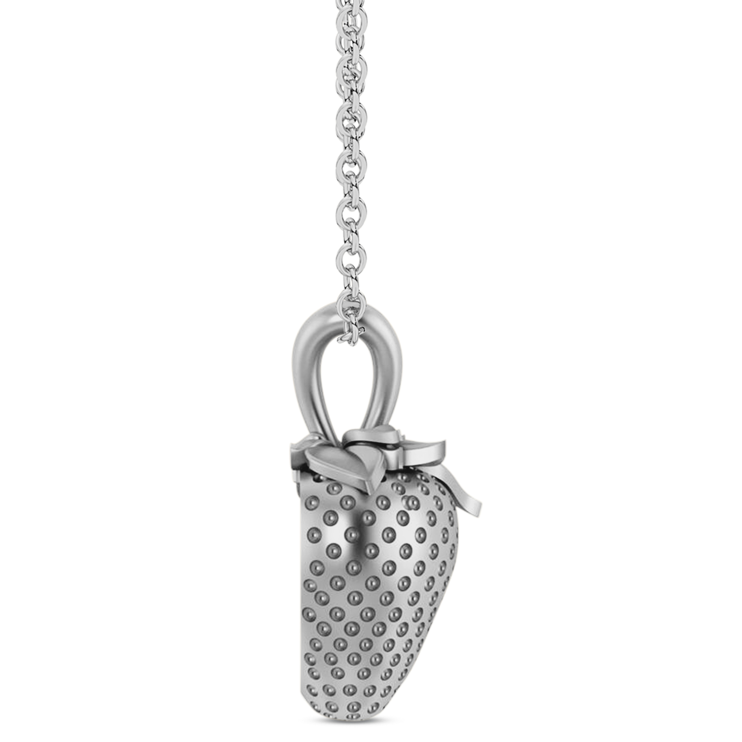 Strawberry Charm Pendant Necklace 14K White Gold