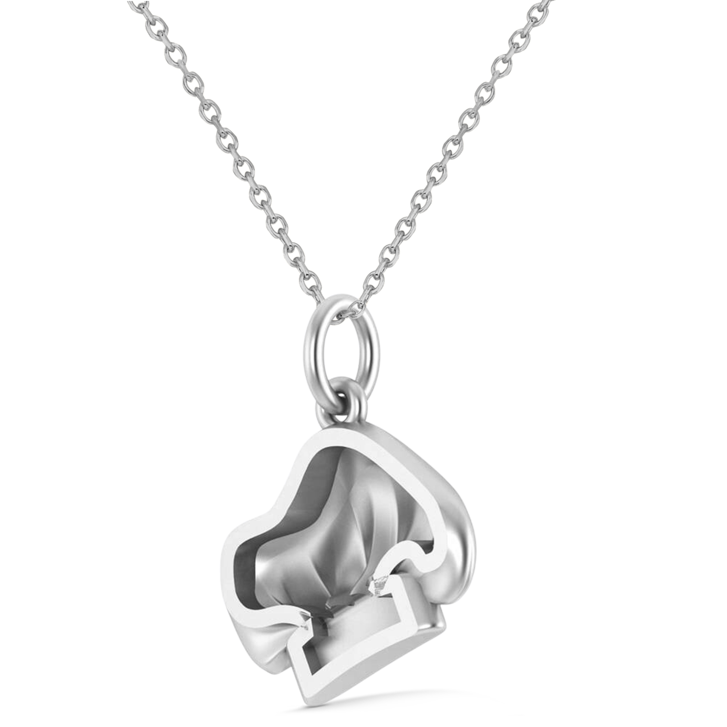 Chef's Hat Charm Pendant Necklace 14K White Gold
