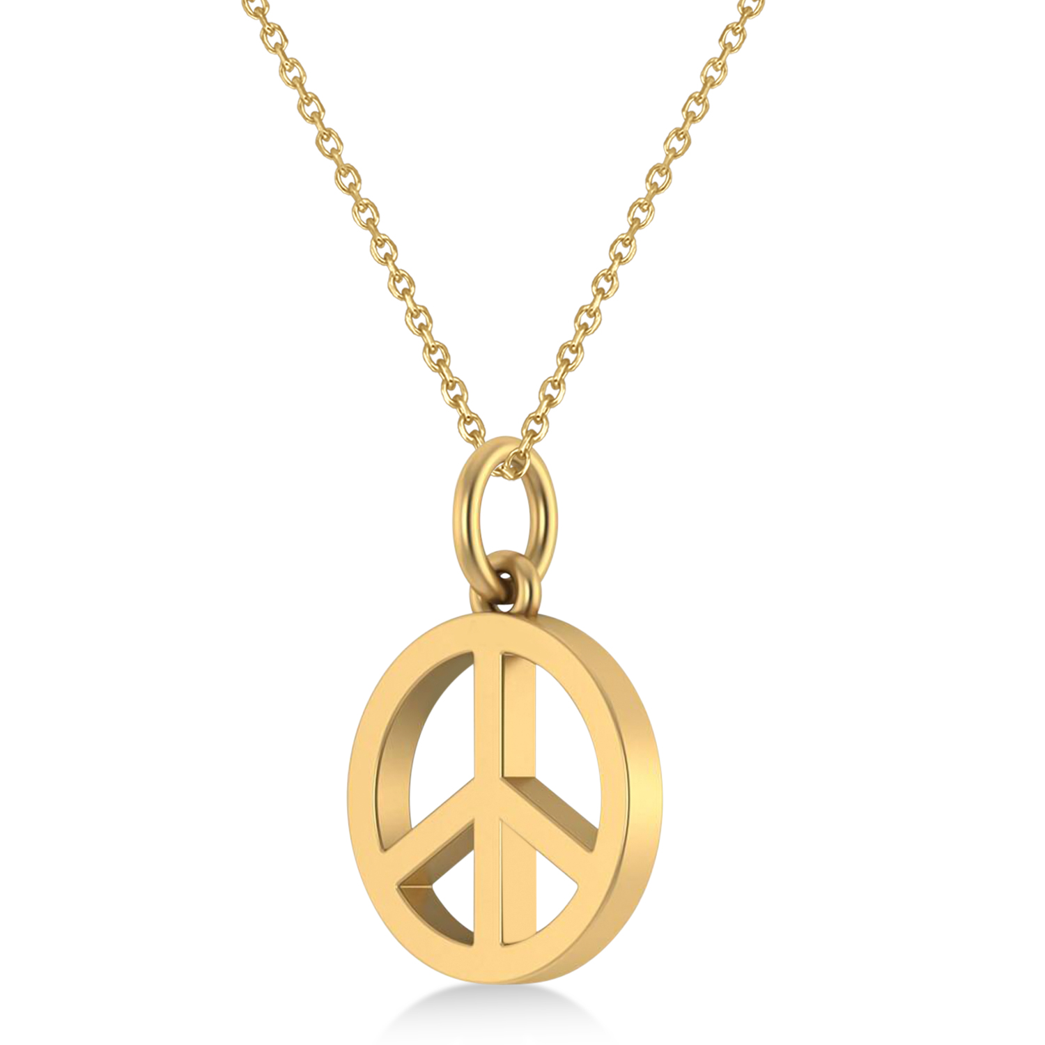 Peace Symbol Charm Pendant Necklace 14K Yellow  Gold