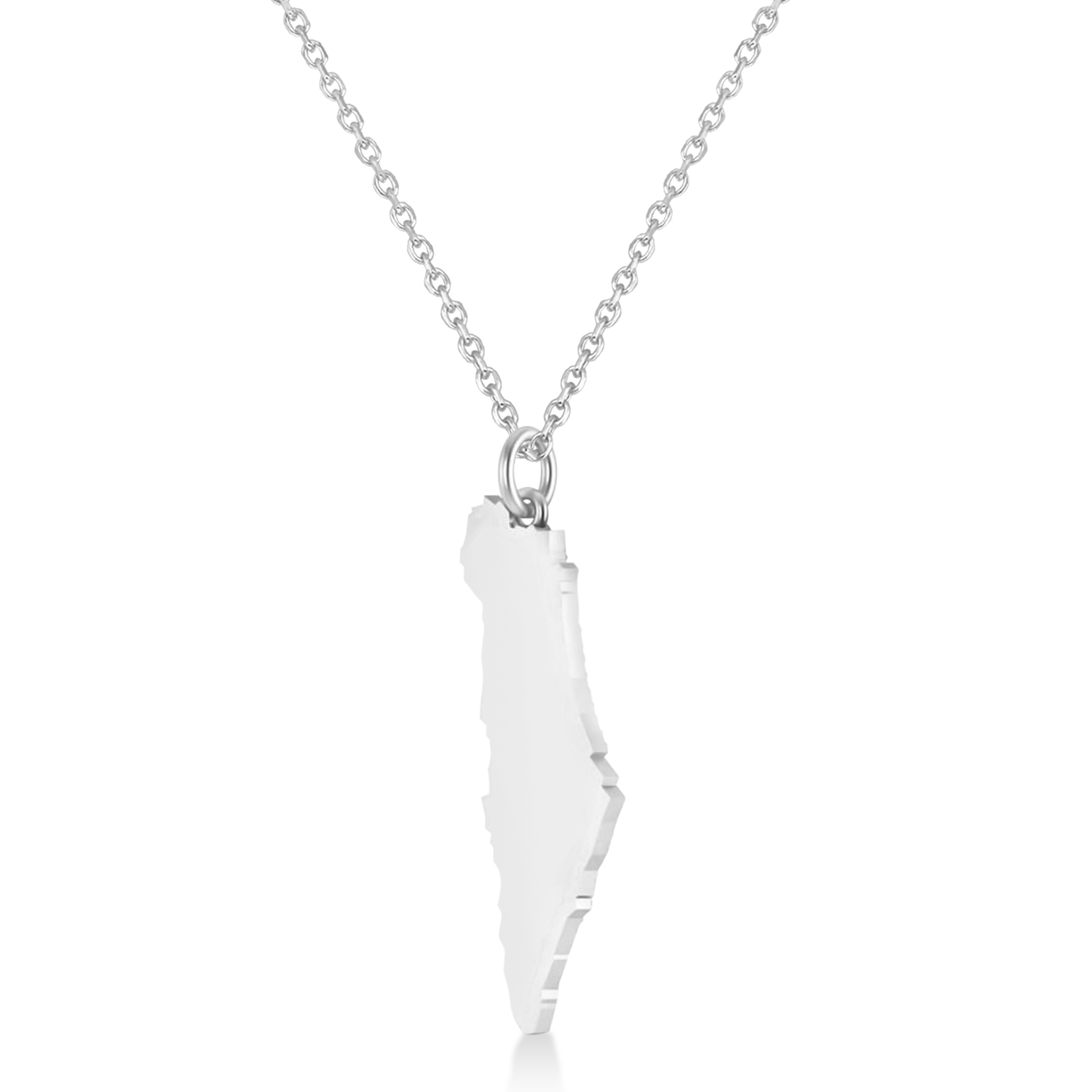 Diamond Accented Israel Map Pendant Necklace 14K White Gold (0.37ct)