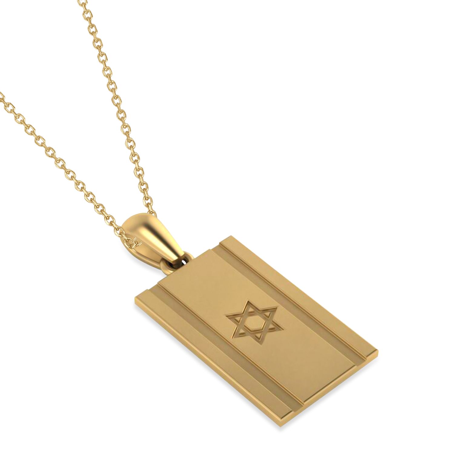 Israel Flag with Star of David Pendant Necklace 14K Yellow Gold