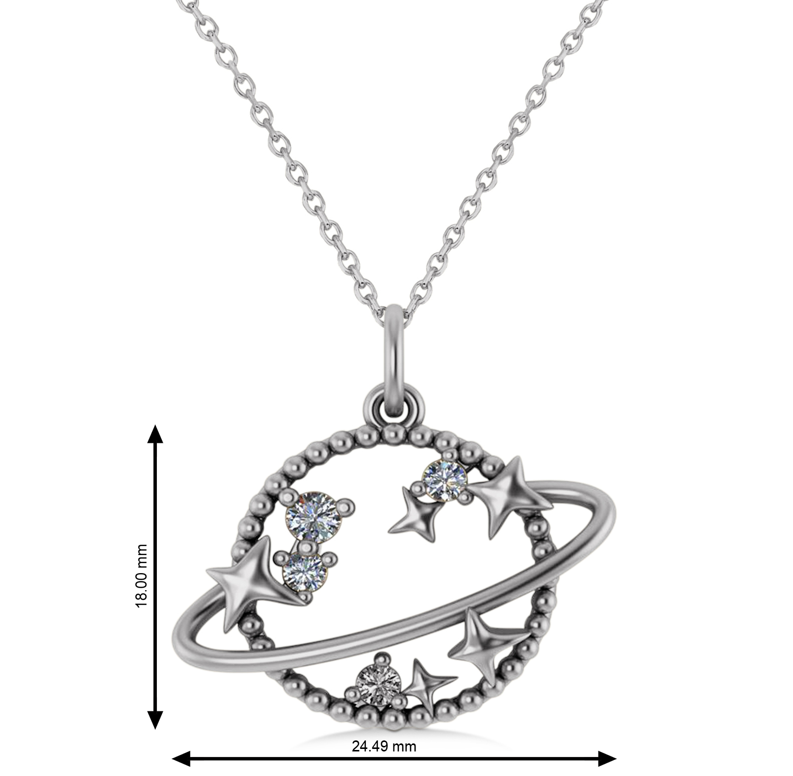Diamond Planet & Stars Beaded Pendant Necklace 14K White Gold (0.25ct)