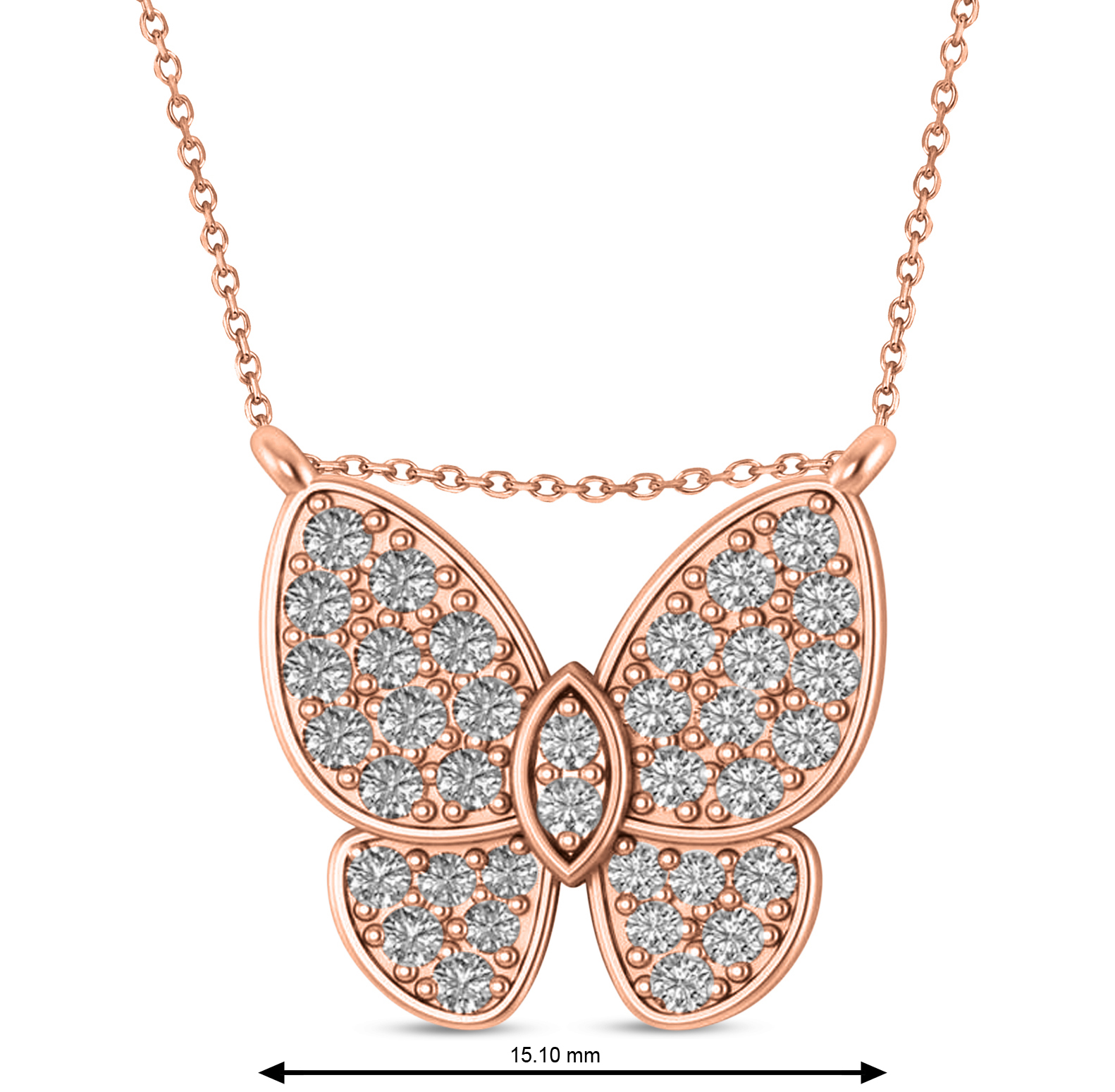 Lab Grown Diamond Butterfly Charm Pendant Necklace 14K Rose Gold (0.51ct)