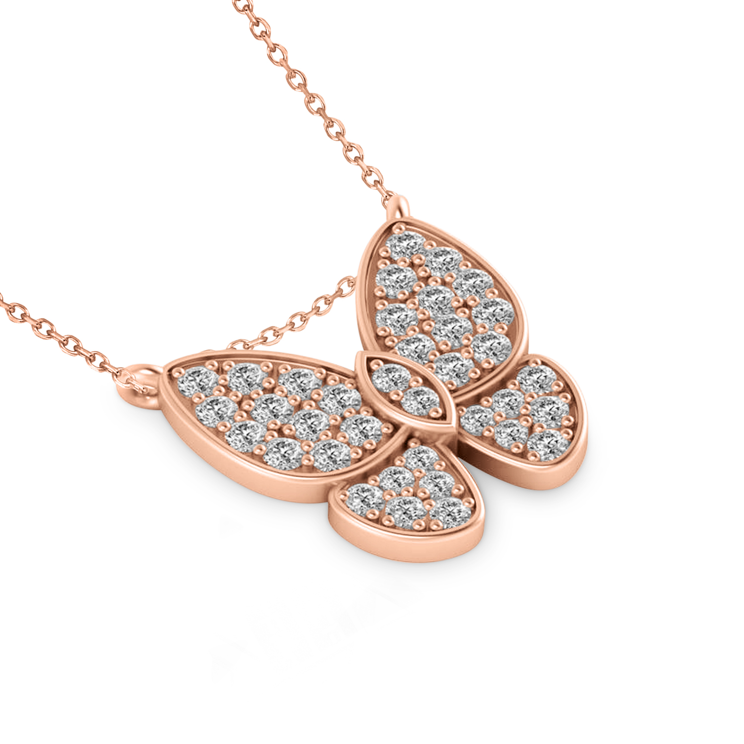 Diamond Butterfly Charm Pendant Necklace 14K Rose Gold (0.51ct)