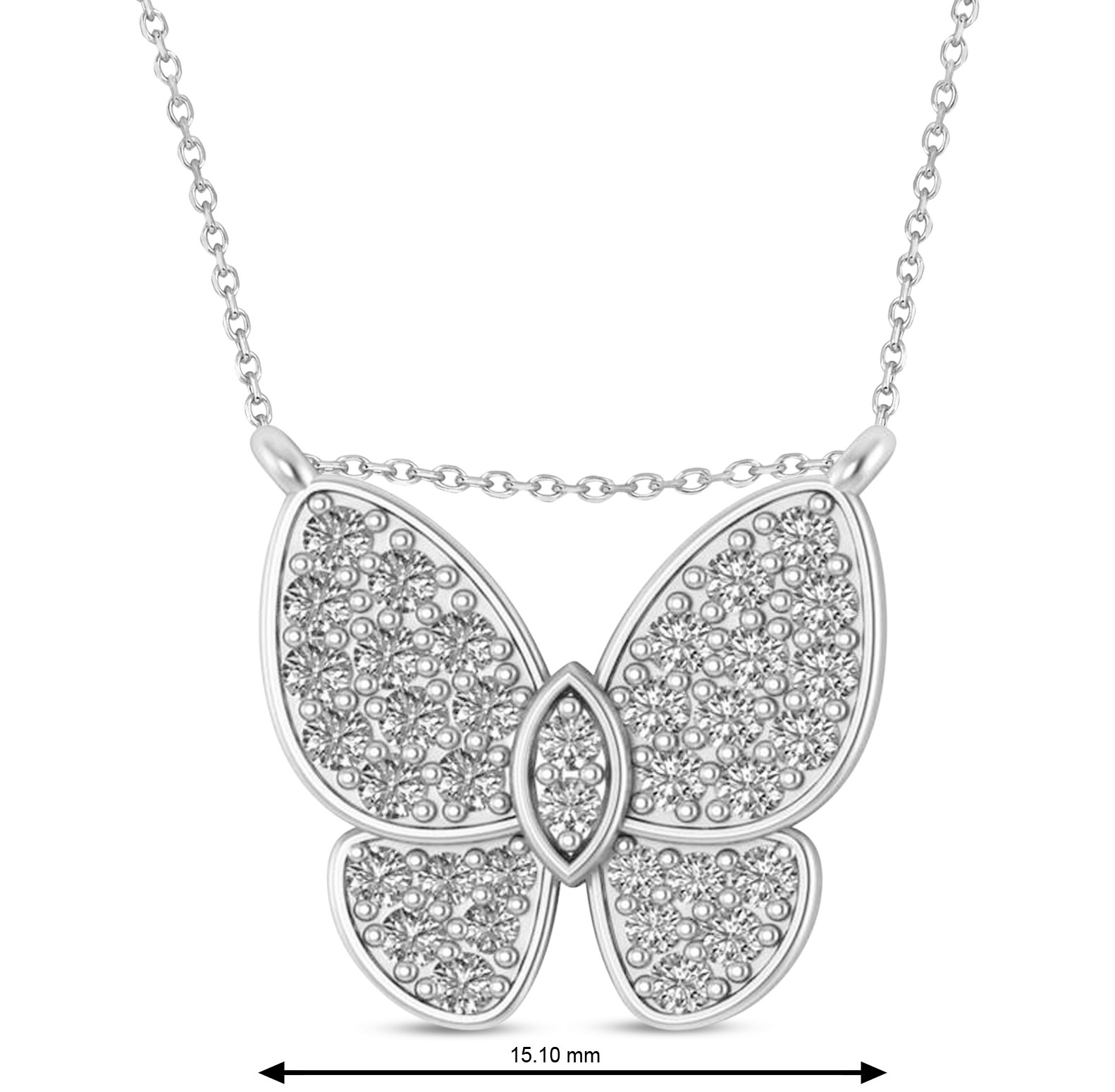 Lab Grown Diamond Butterfly Charm Pendant Necklace 14K White Gold (0.51ct)