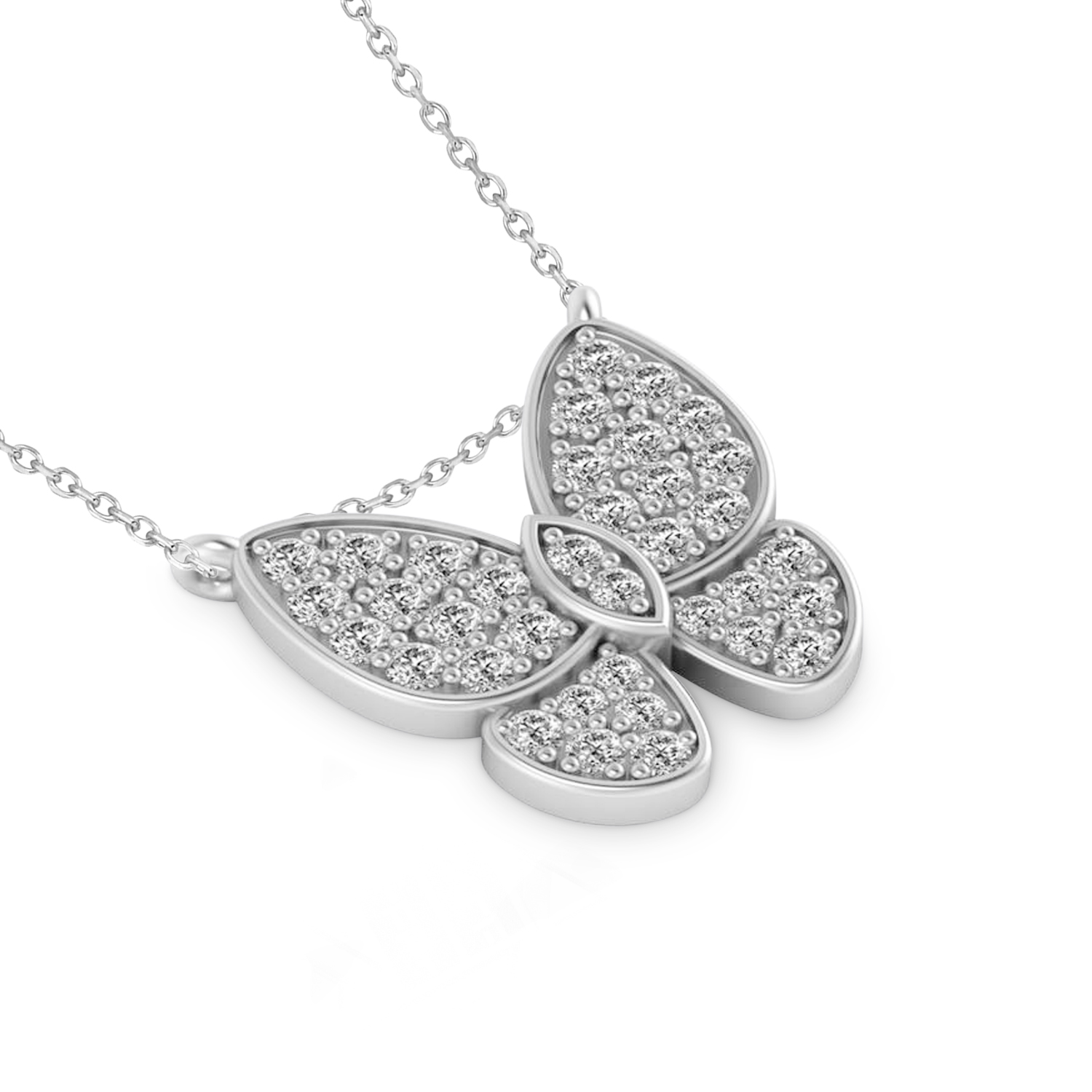 Diamond Butterfly Charm Pendant Necklace 14K White Gold (0.51ct)