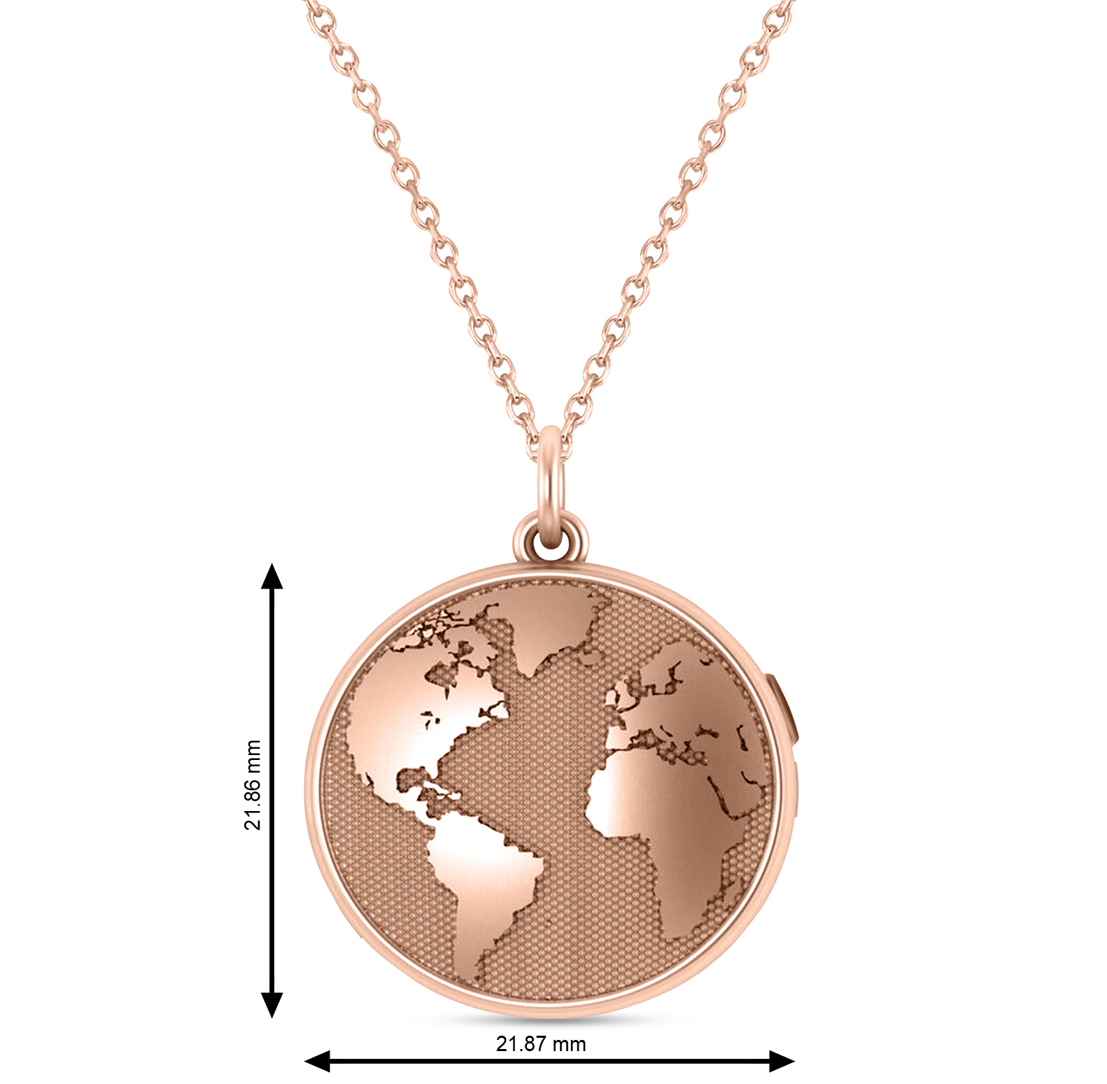 Earth's Geography Charm Locket Pendant Necklace 14K Rose Gold