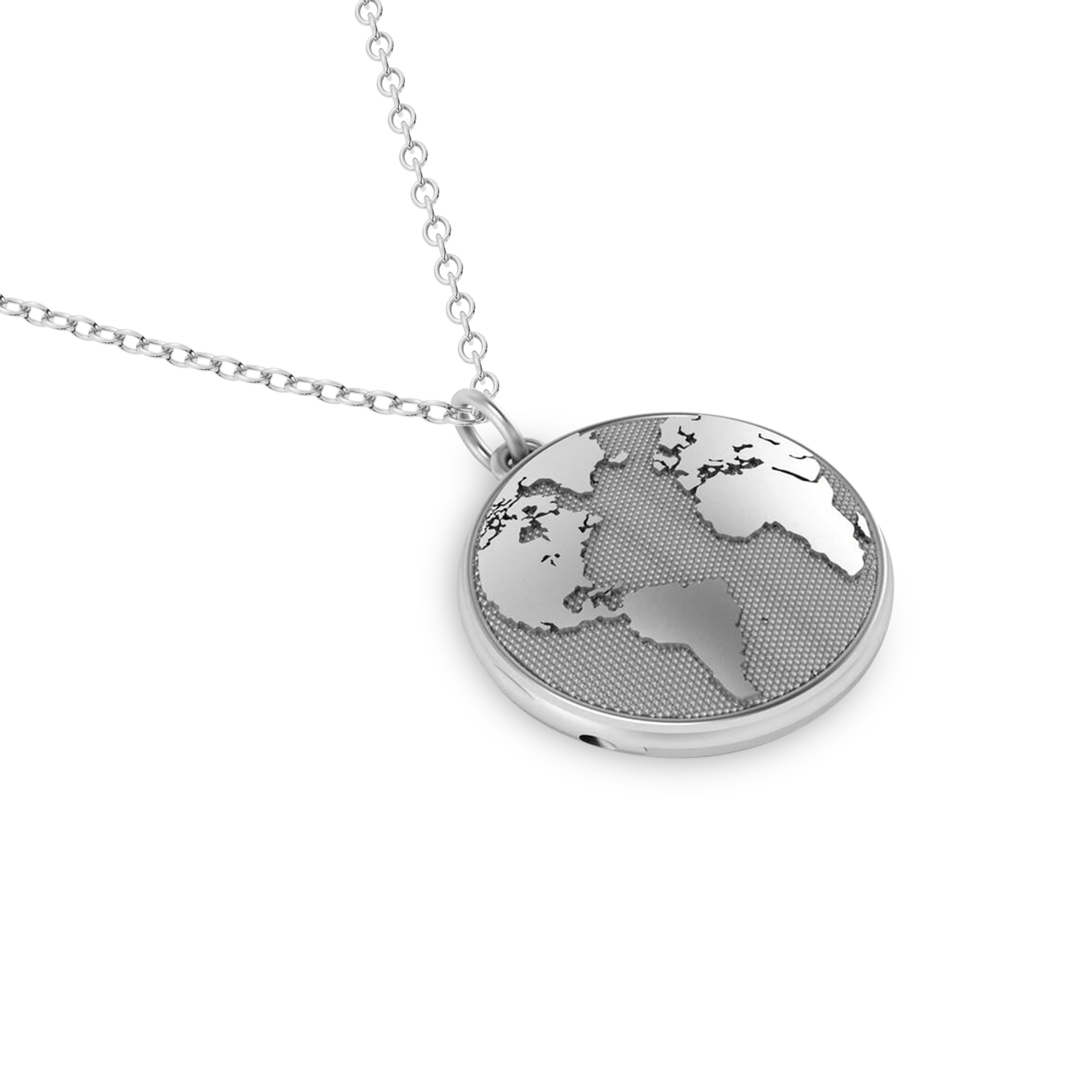 Earth's Geography Charm Locket Pendant Necklace 14K White Gold
