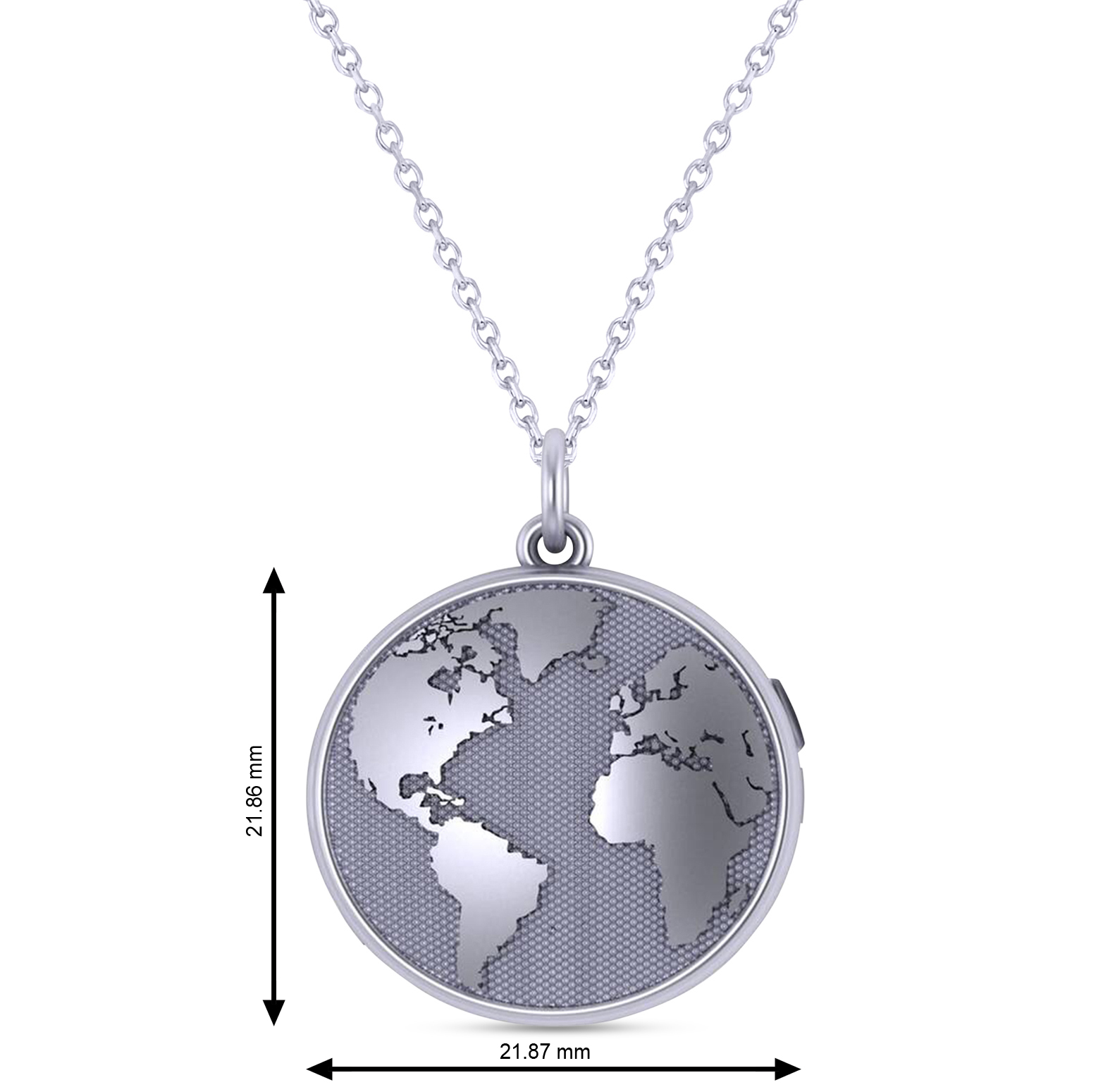 Earth's Geography Charm Locket Pendant Necklace 14K White Gold