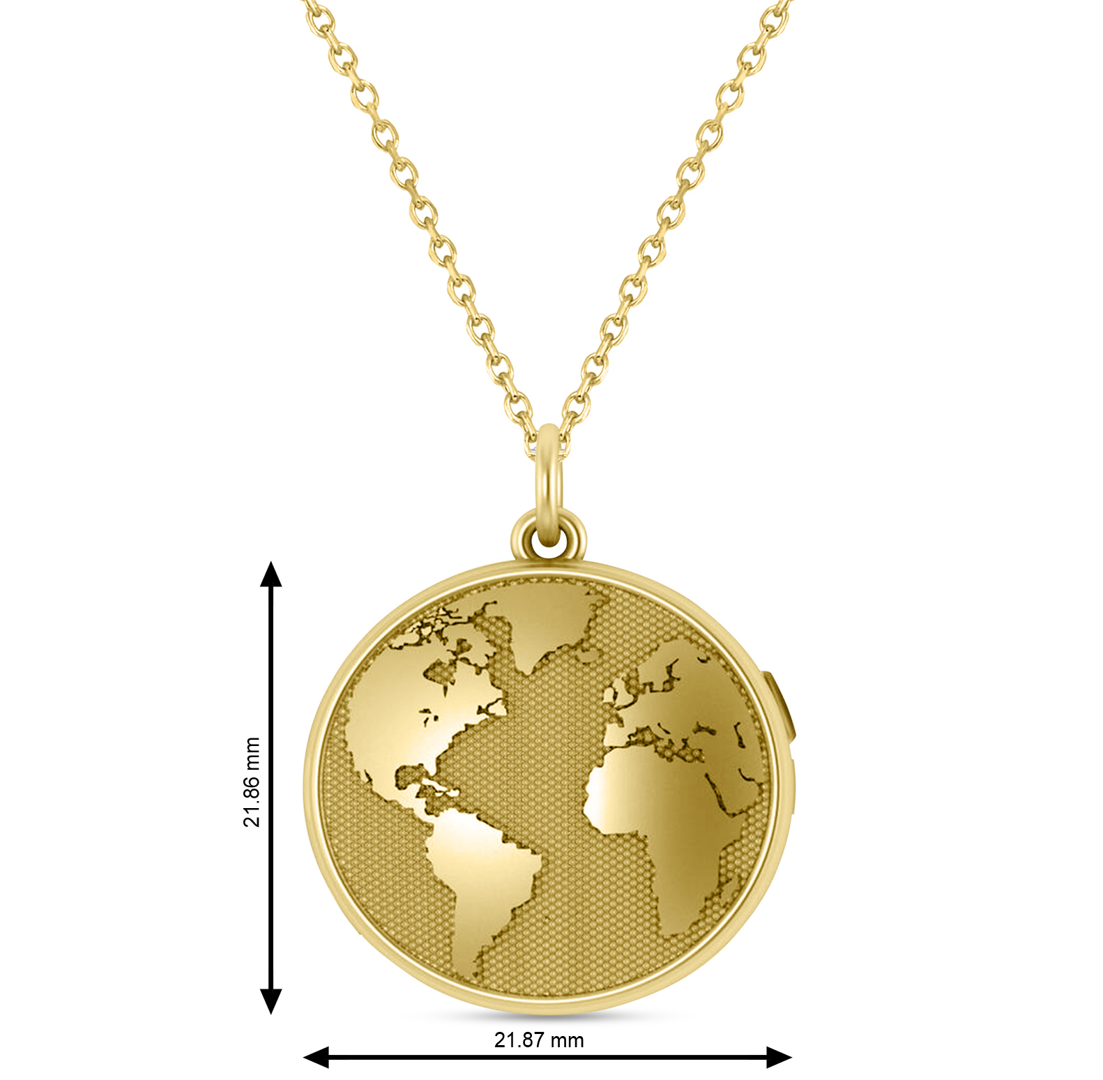 Earth's Geography Charm Locket Pendant Necklace 14K Yellow Gold