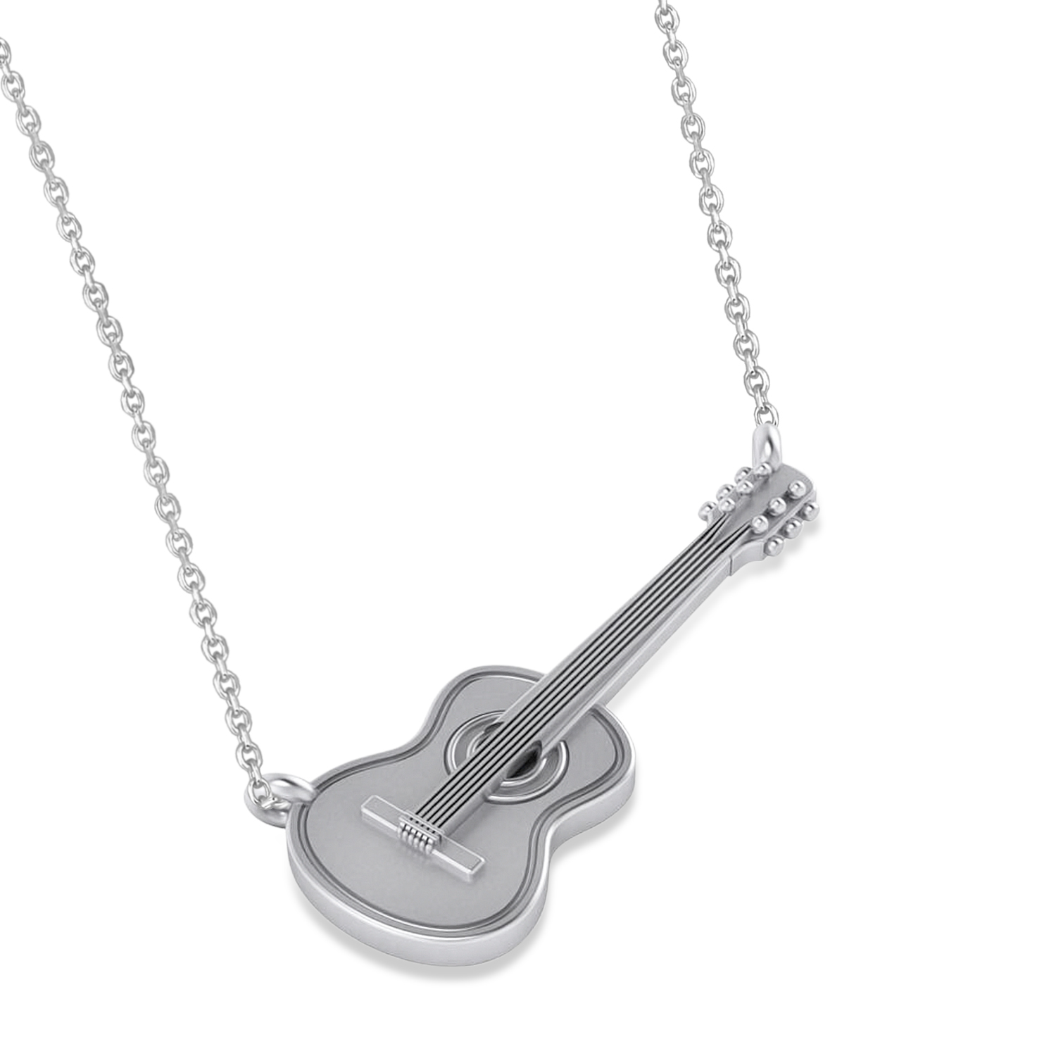 Guitar Charm Pendant Necklace Medium 14K White Gold