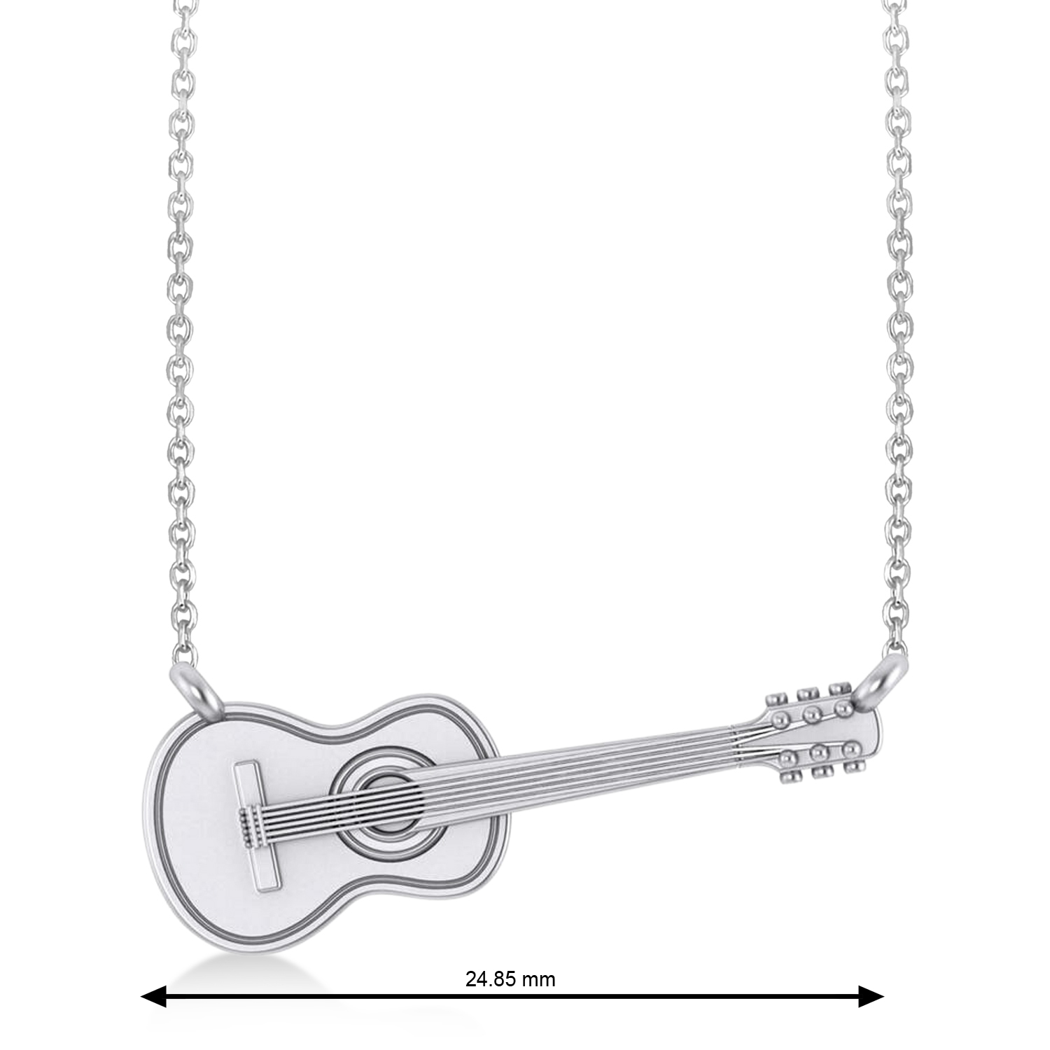 Guitar Charm Pendant Necklace Medium 14K White Gold