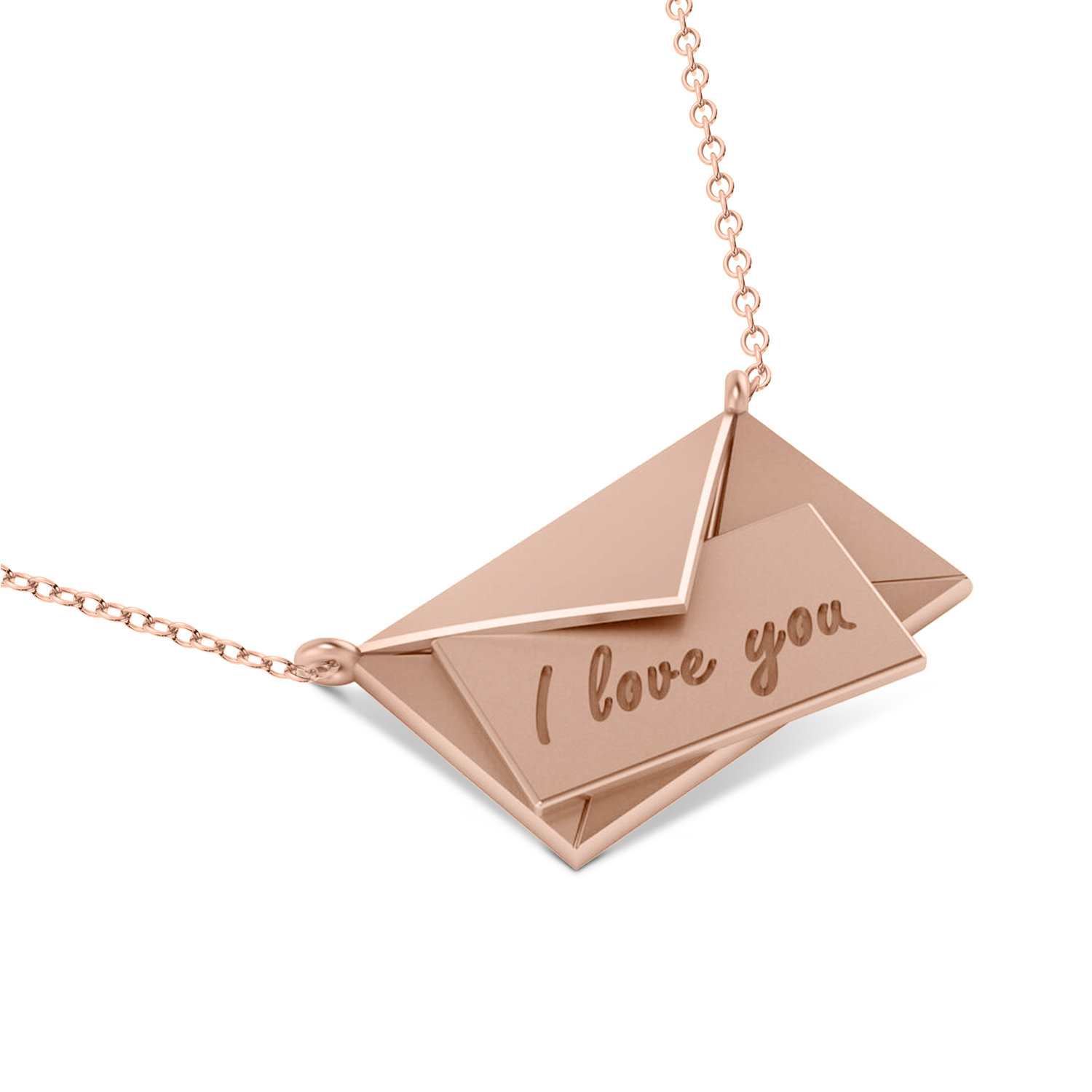 I Love You Envelope Pendant Necklace 14K Rose Gold