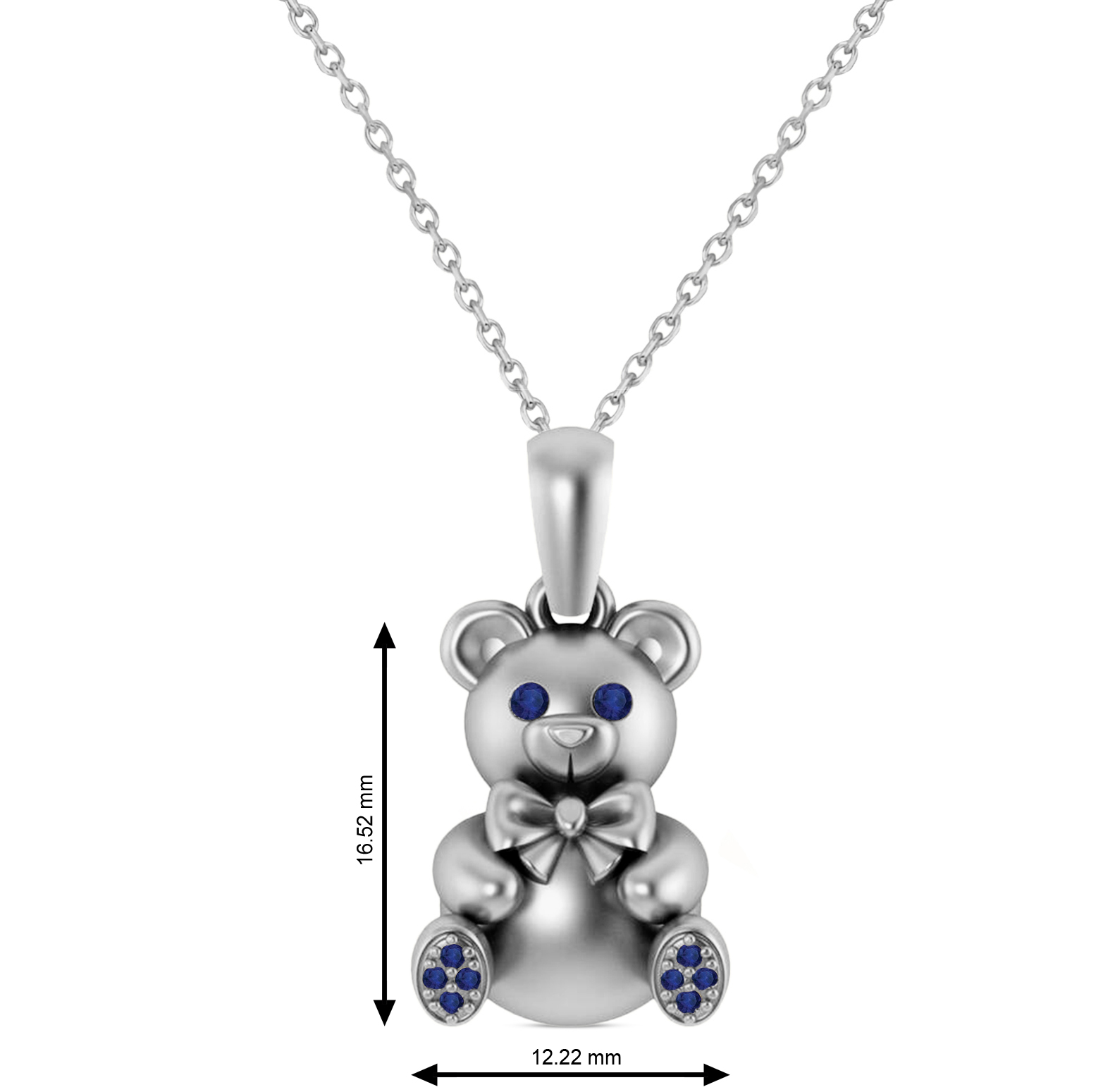 Blue Sapphire Teddy Bear Charm Pendant Necklace 14K White Gold (0.12ct)