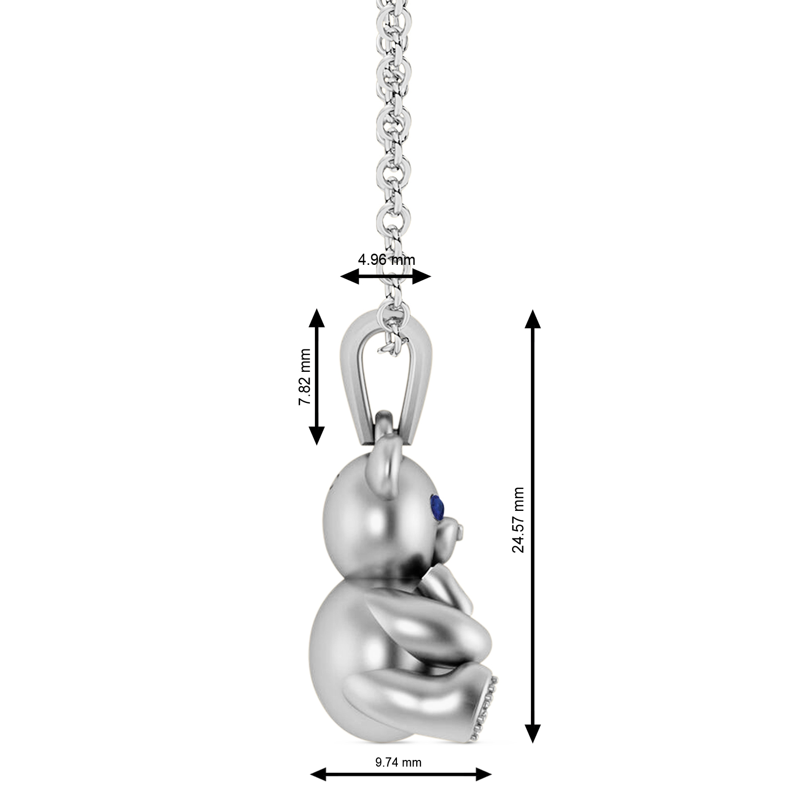 Blue Sapphire Teddy Bear Charm Pendant Necklace 14K White Gold (0.12ct)