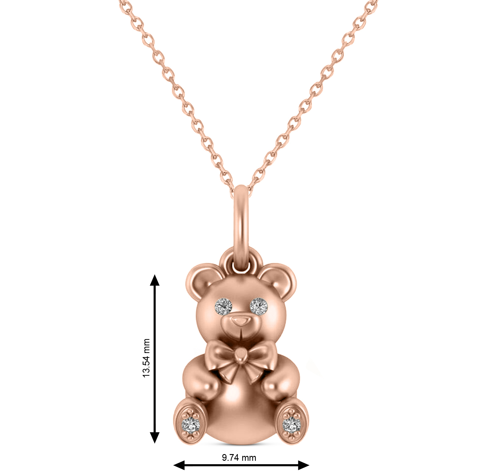 Diamond Teddy Bear Charm Pendant Necklace 14K Rose Gold (0.04ct)