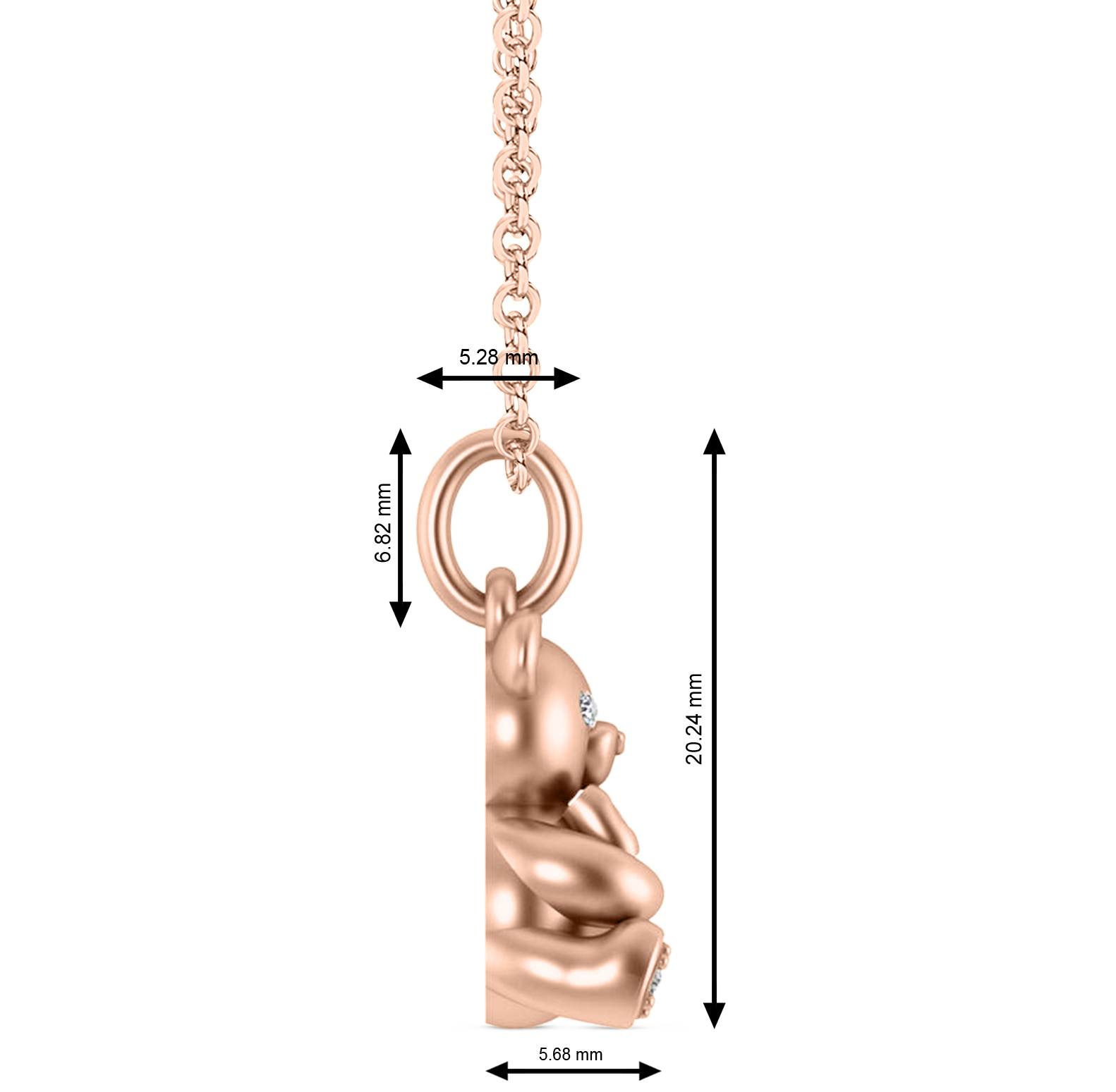 Diamond Teddy Bear Charm Pendant Necklace 14K Rose Gold (0.04ct)