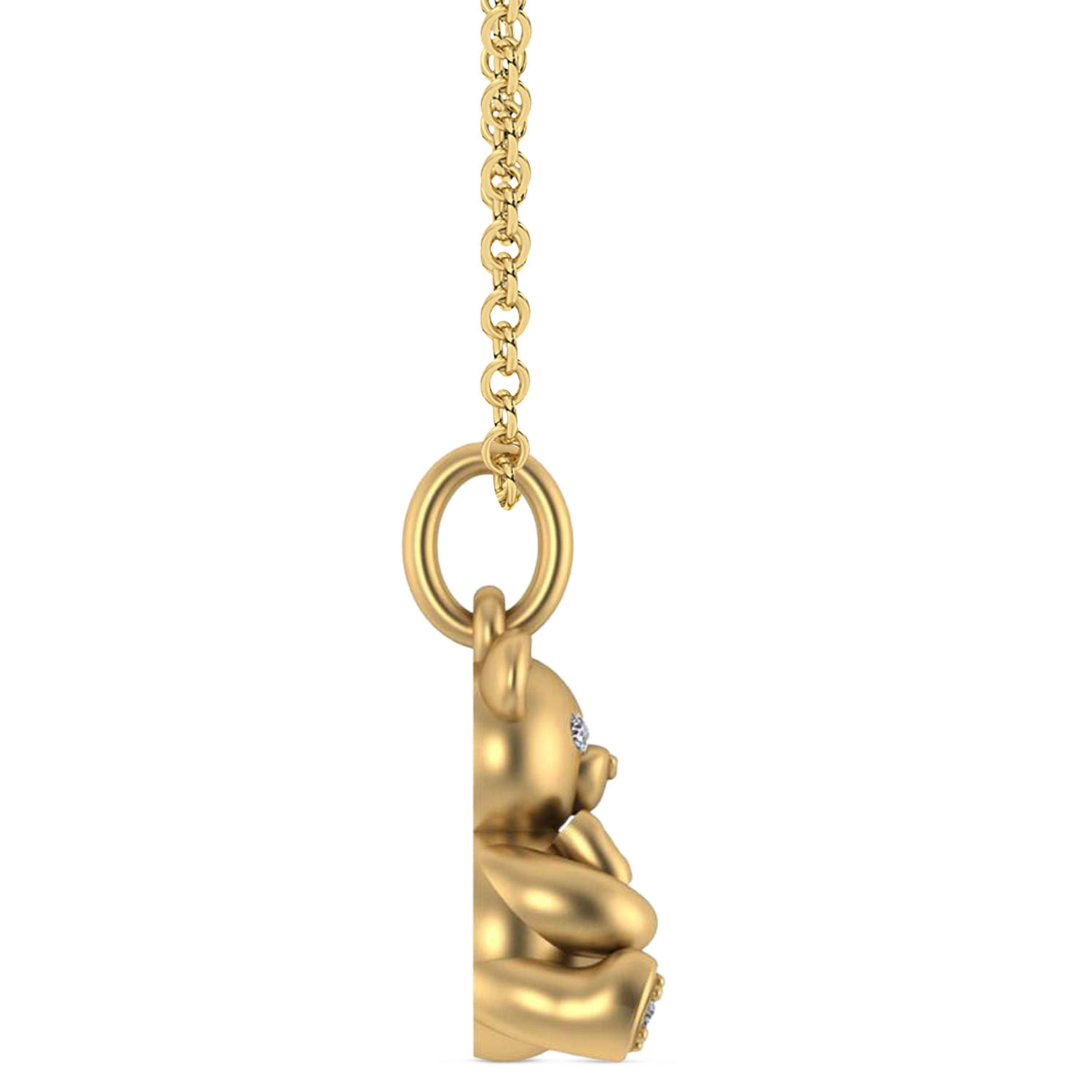 Diamond Teddy Bear Charm Pendant Necklace 14K Yellow Gold (0.04ct)