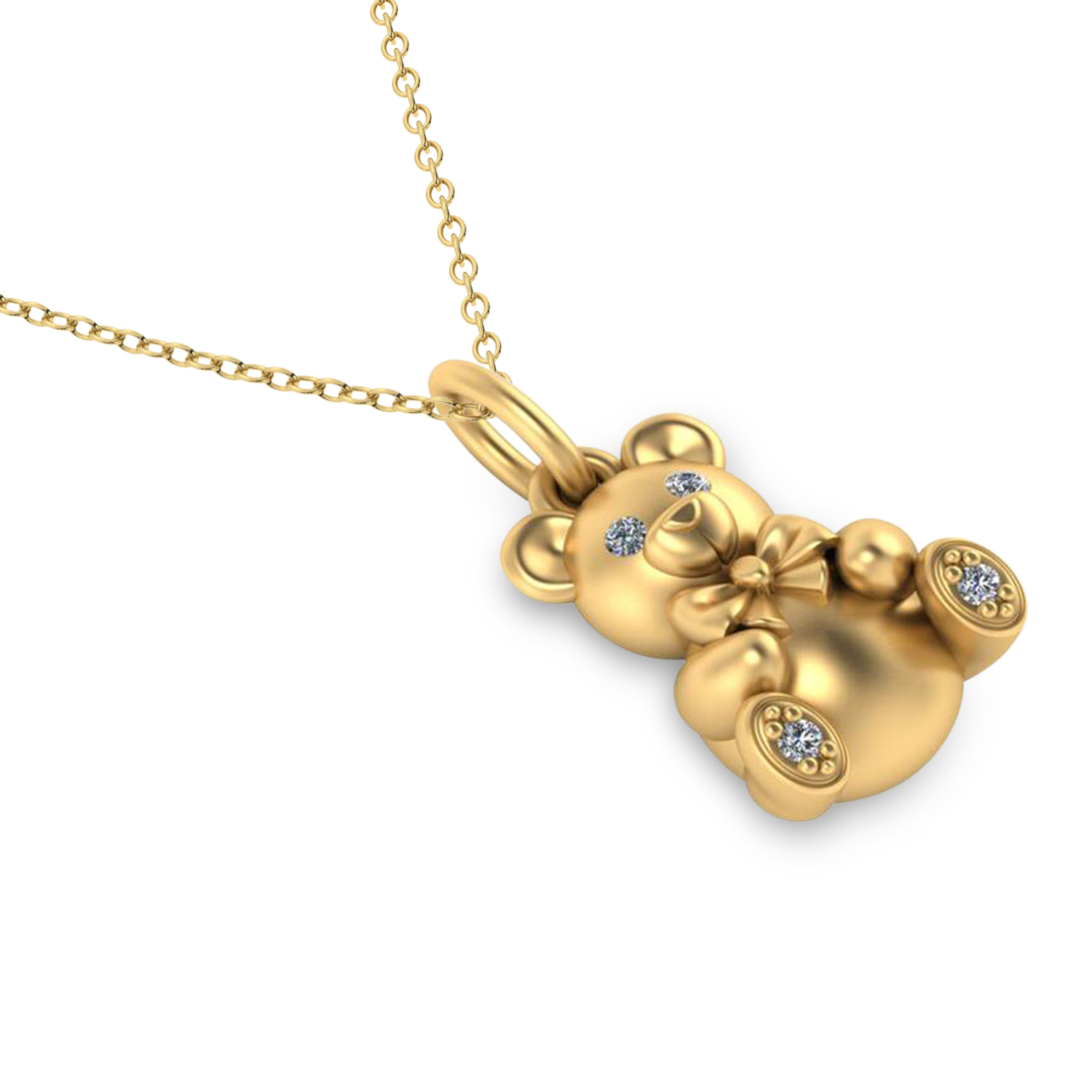 Diamond Teddy Bear Charm Pendant Necklace 14K Yellow Gold (0.04ct)