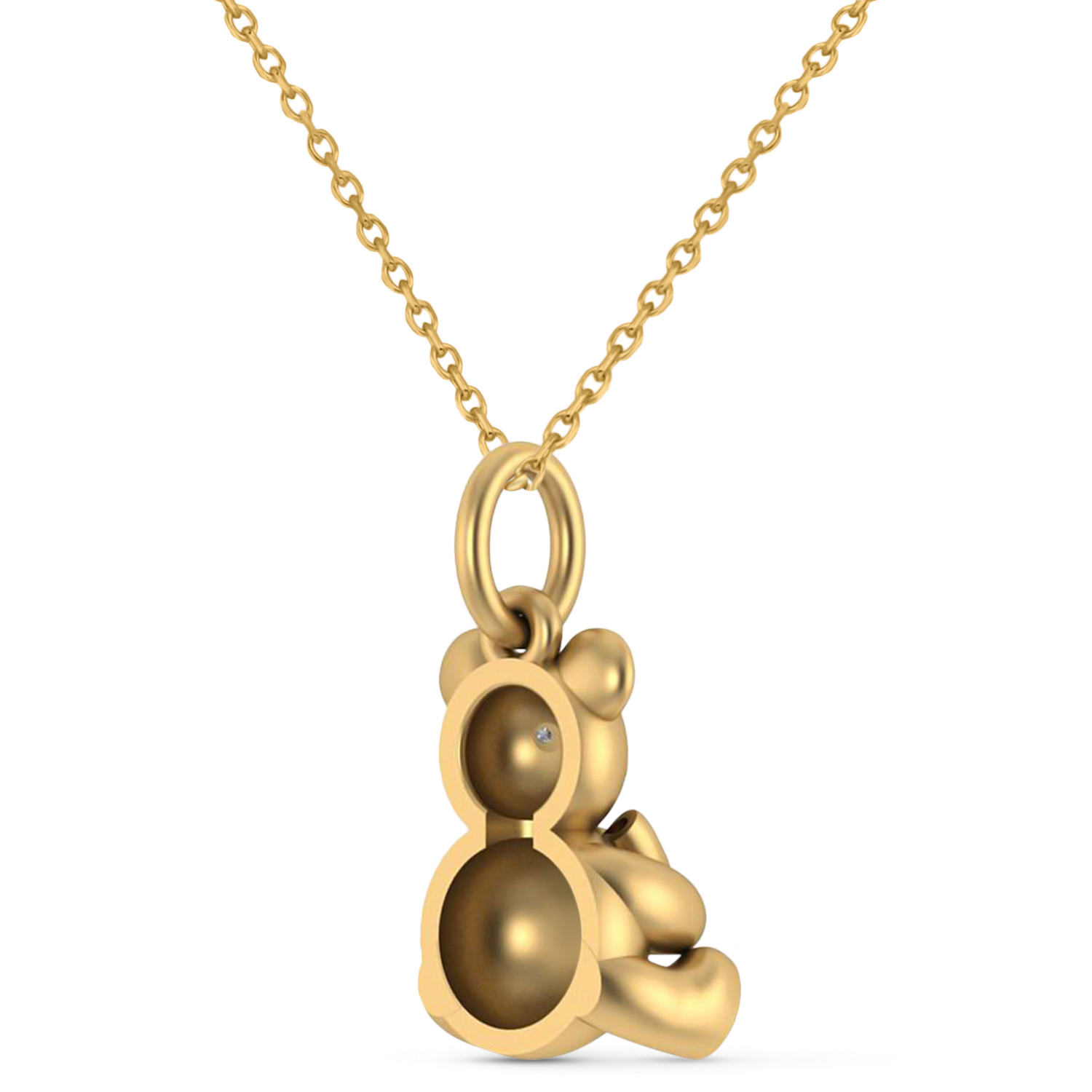 Diamond Teddy Bear Charm Pendant Necklace 14K Yellow Gold (0.04ct)