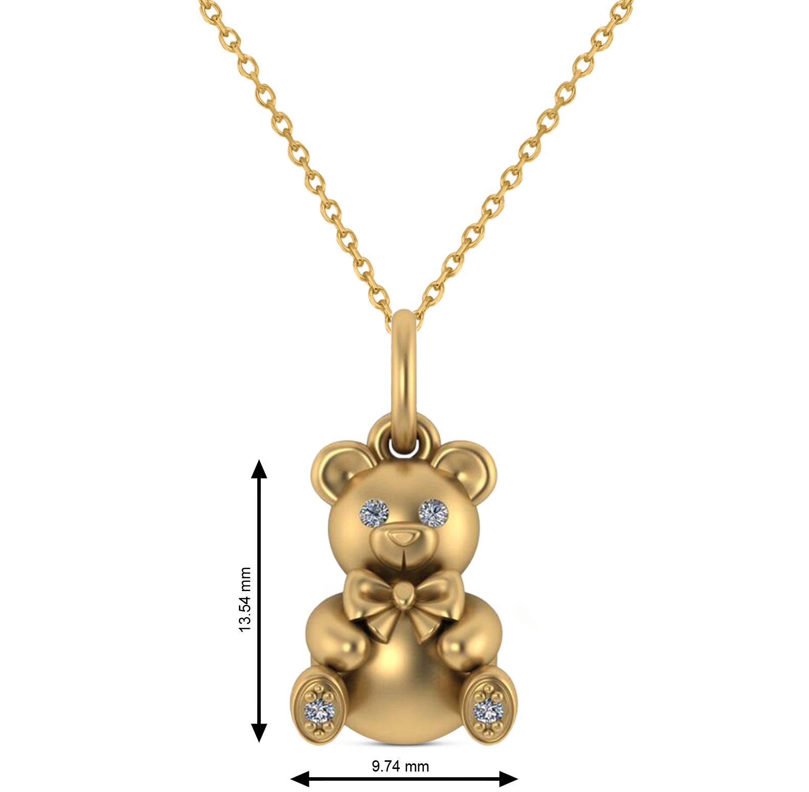 Diamond Teddy Bear Charm Pendant Necklace 14K Yellow Gold (0.04ct)