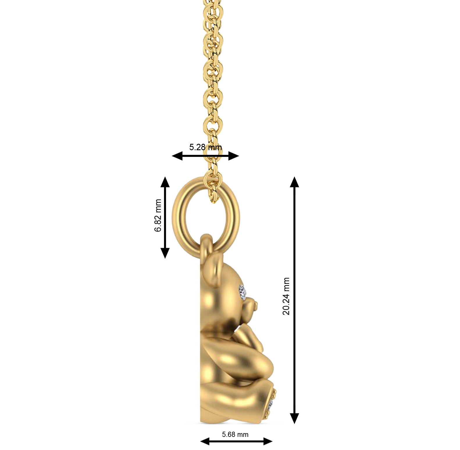 Diamond Teddy Bear Charm Pendant Necklace 14K Yellow Gold (0.04ct)