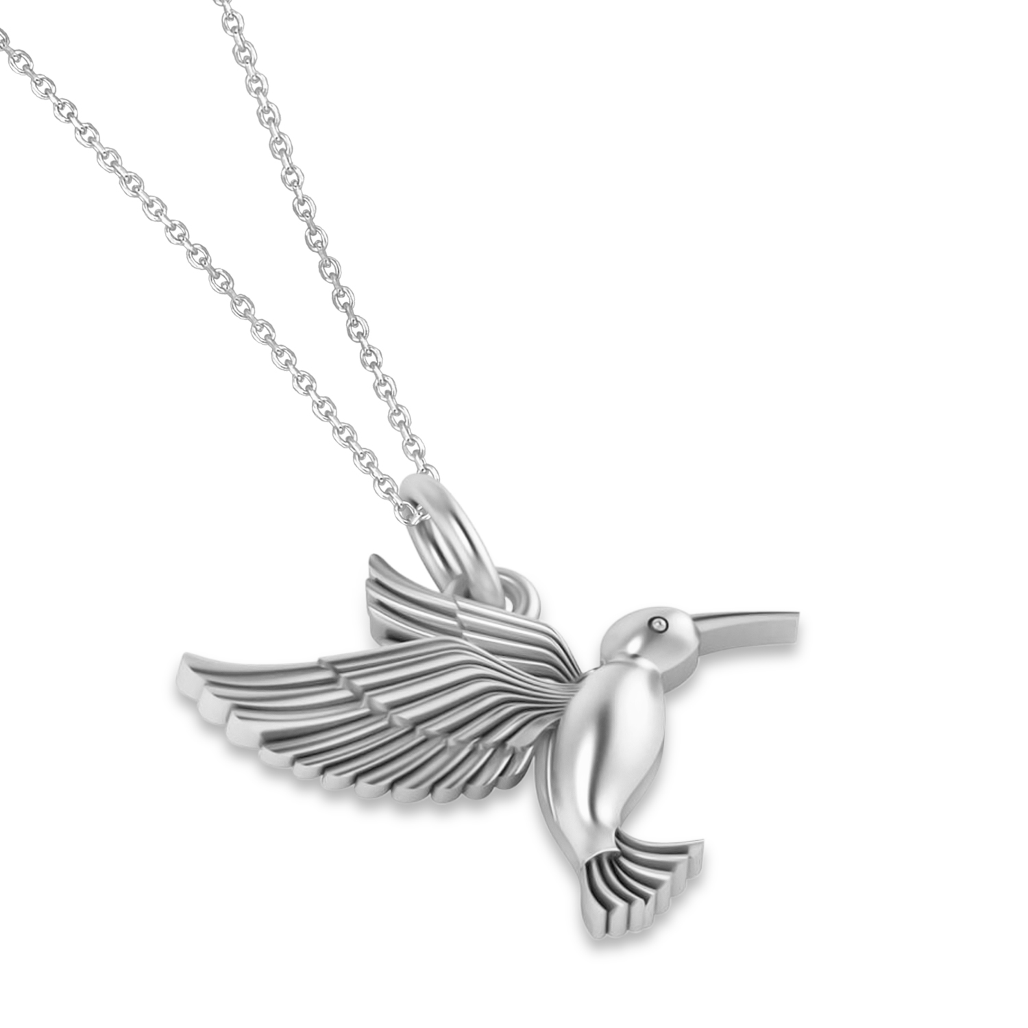 Hummingbird Charm Pendant Necklace 14K White Gold