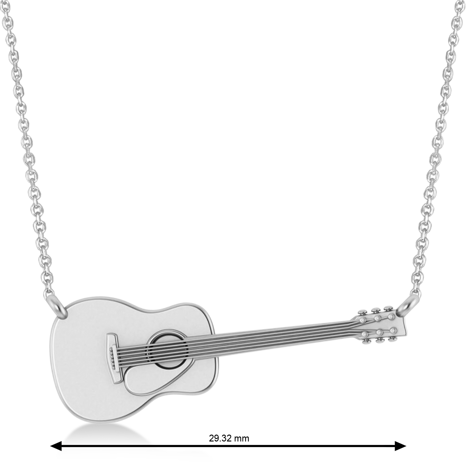 Guitar Charm Pendant Necklace Large 14K White Gold