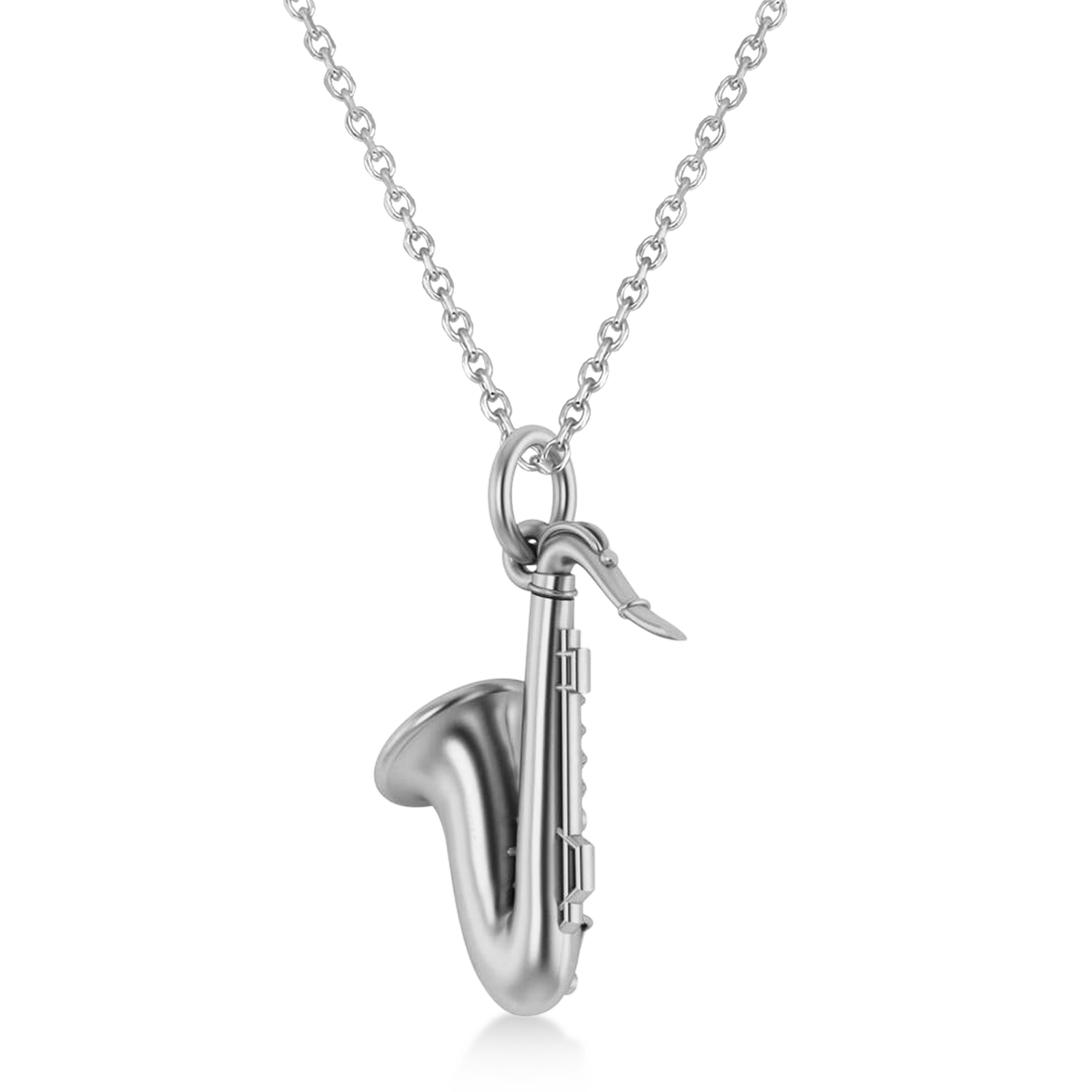 Saxophone Music Pendant Necklace 14K White Gold