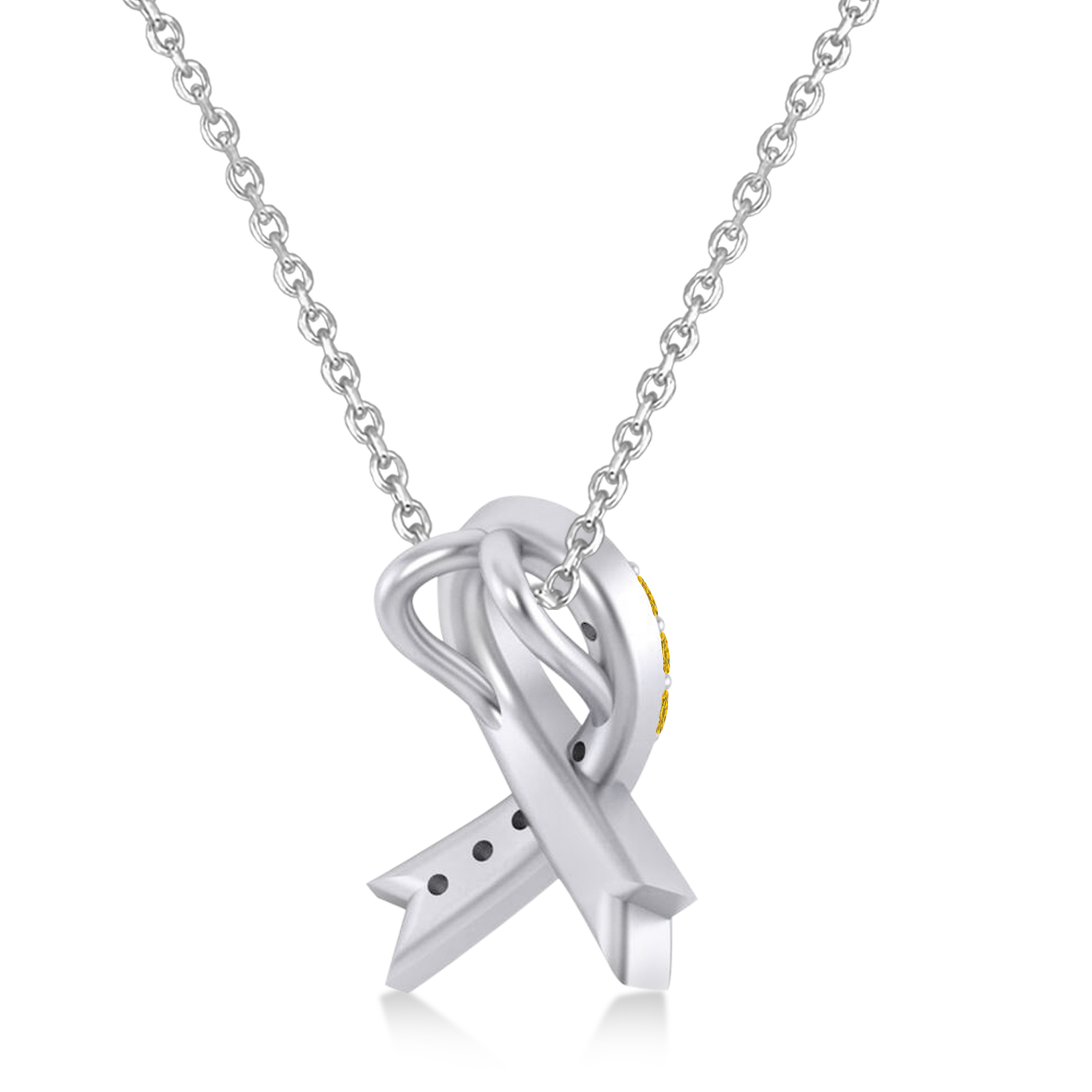 Yellow Sapphire Ribbon Awareness Charm Pendant Necklace 14K White Gold (0.13ct)