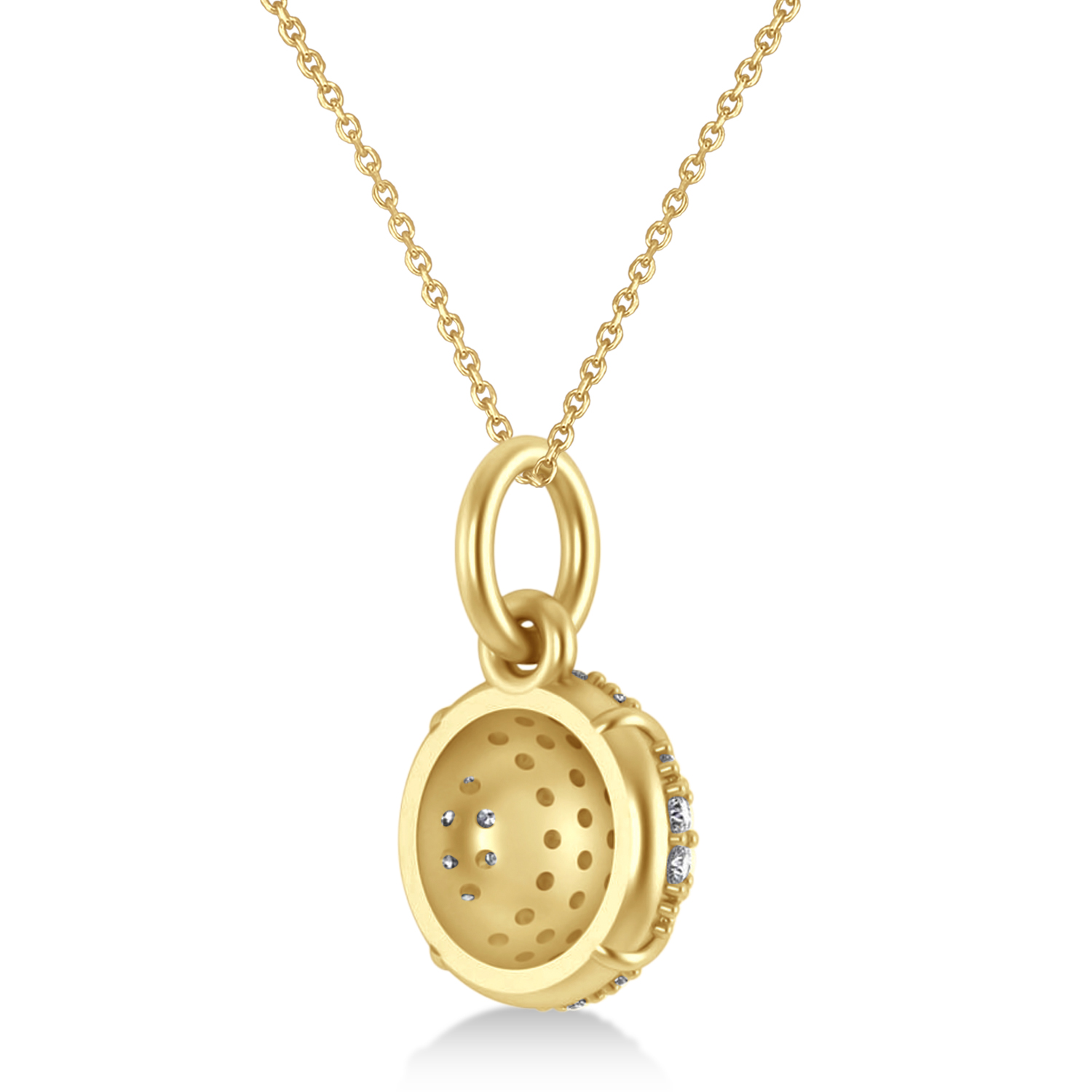 Diamond Tennis Ball Charm Pendant Necklace 14K Yellow Gold (0.38ct)