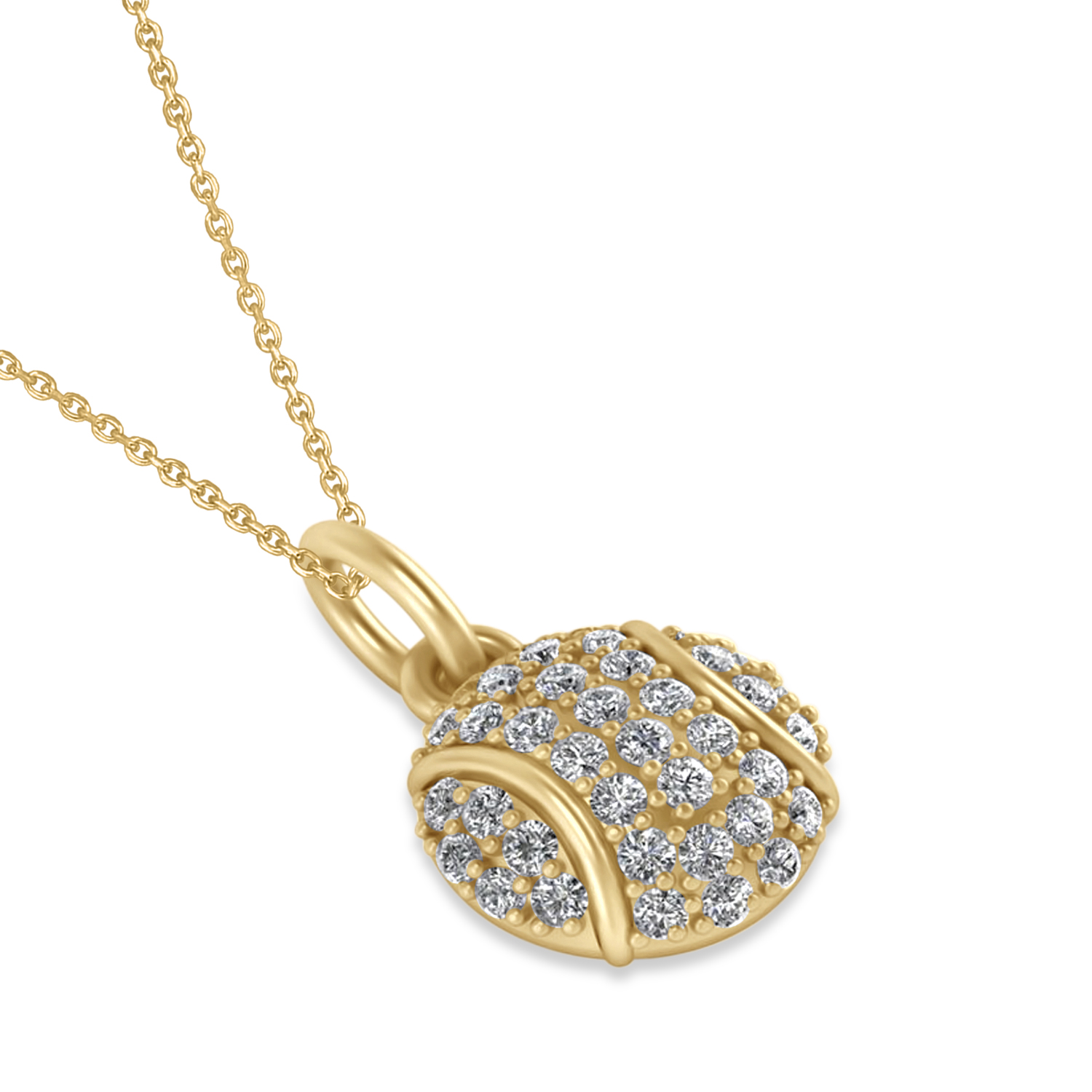 Diamond Tennis Ball Charm Pendant Necklace 14K Yellow Gold (0.38ct)