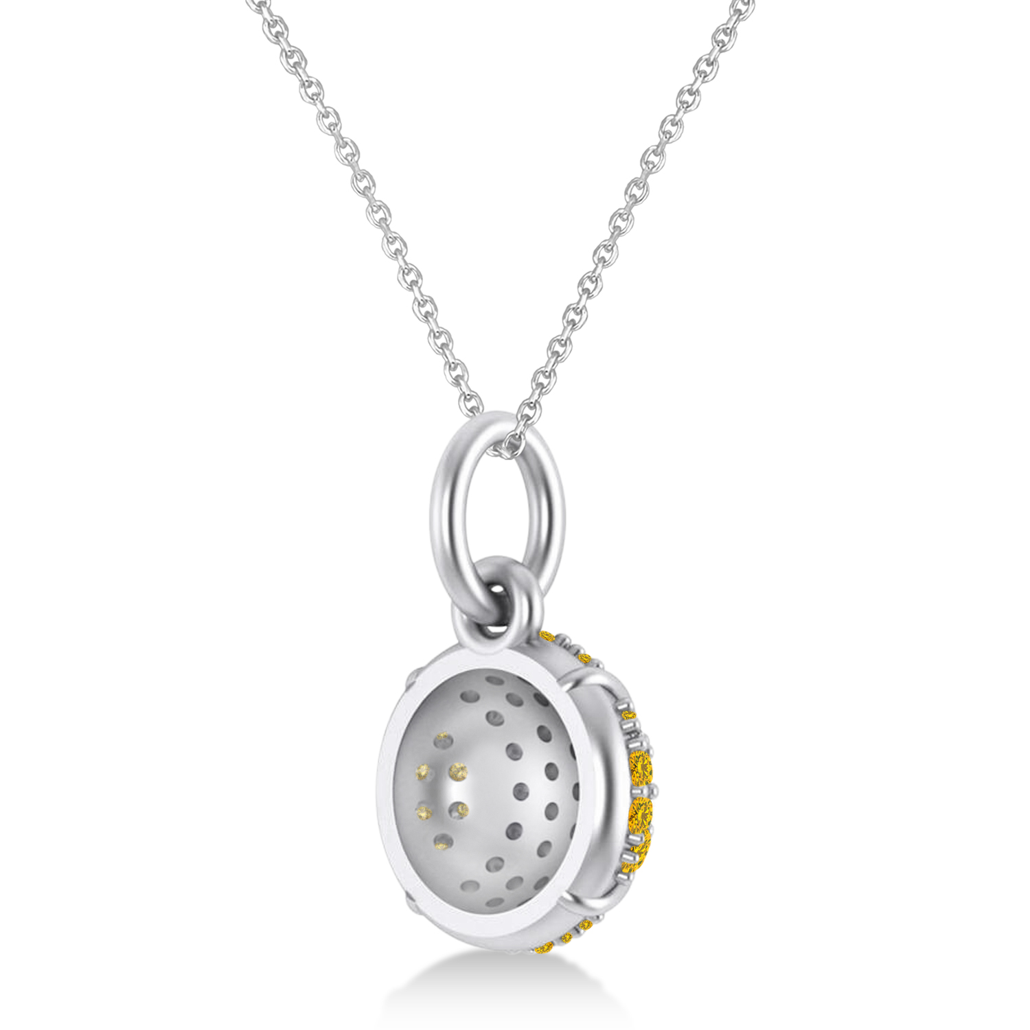 Yellow Sapphire Tennis Ball Charm Pendant Necklace 14K White Gold (0.42ct)