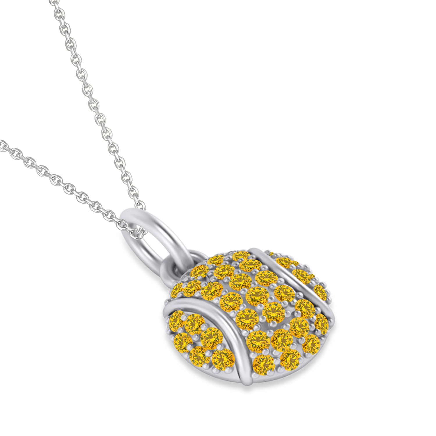 Yellow Sapphire Tennis Ball Charm Pendant Necklace 14K White Gold (0.42ct)