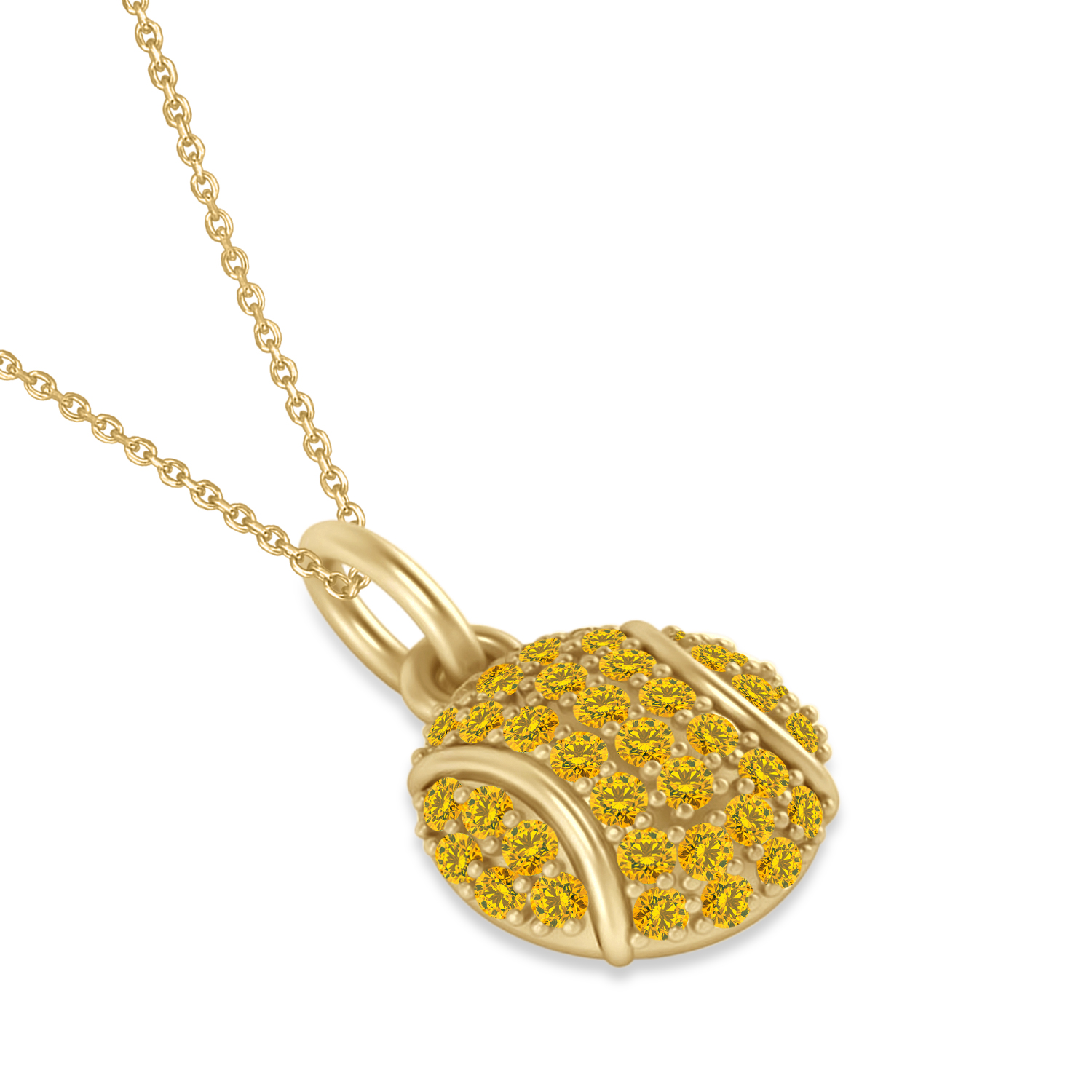 Yellow Sapphire Tennis Ball Charm Pendant Necklace 14K Yellow Gold (0.42ct)