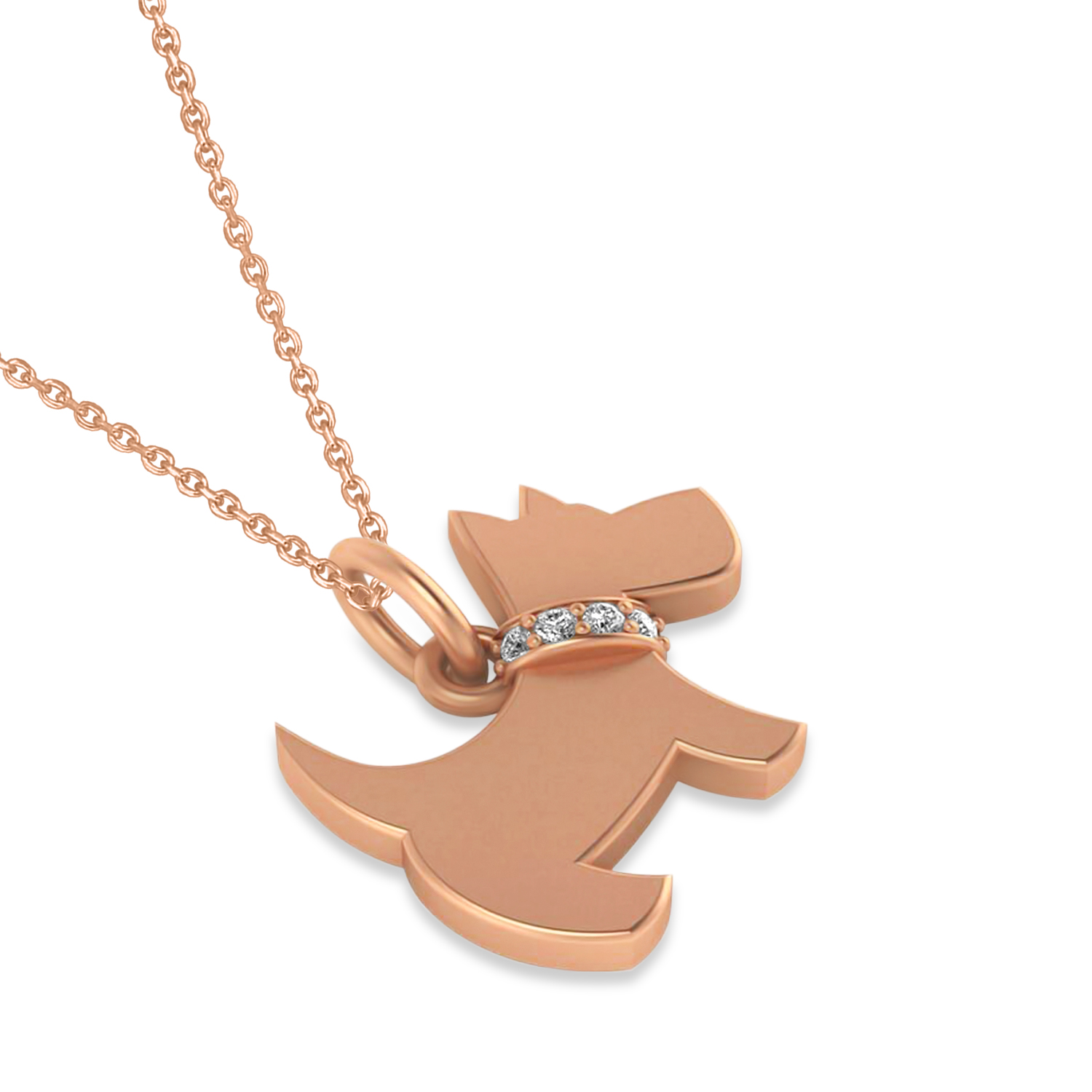Diamond Puppy Dog Animal Lover Pendant Necklace 14K Rose Gold (0.04ct)
