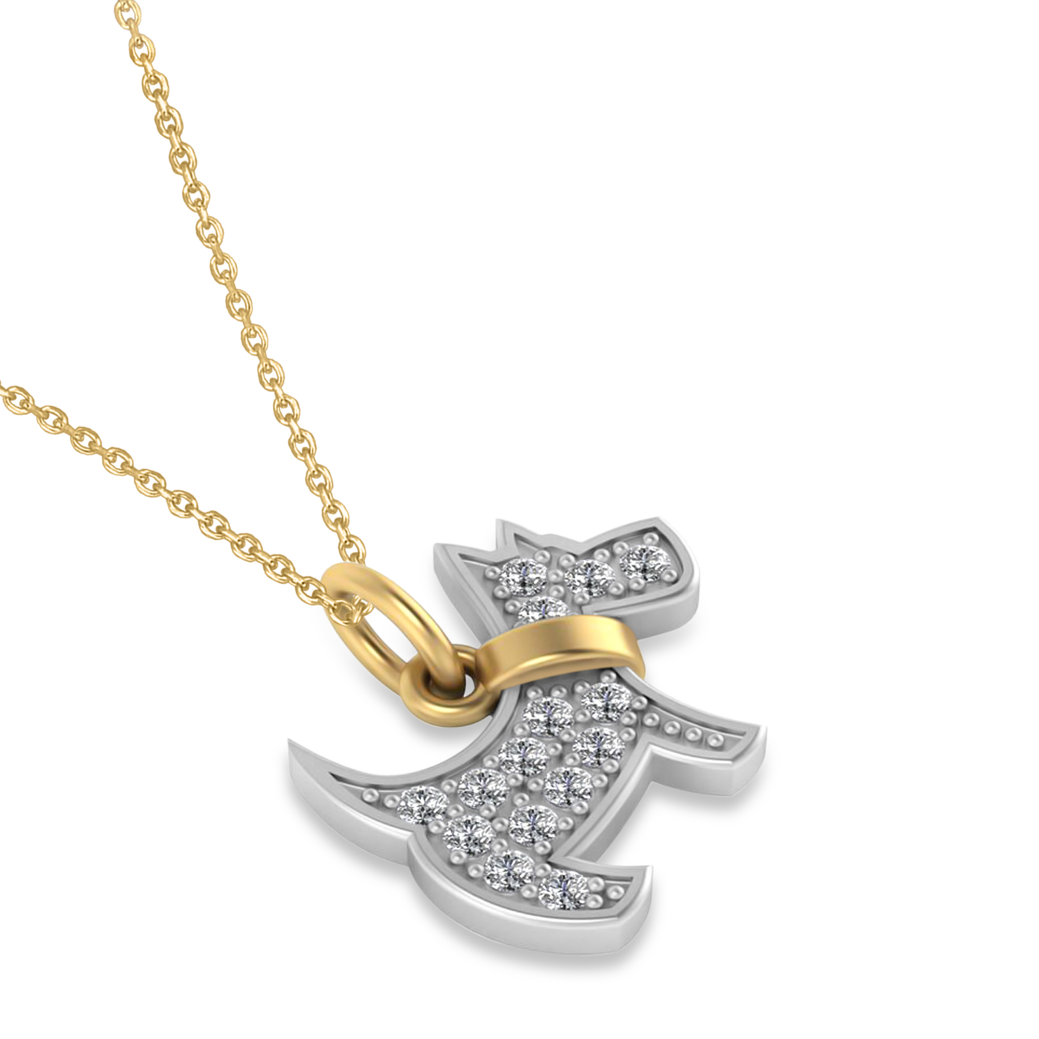 Diamond Puppy Dog Animal Lover Pendant Necklace 14K Two-Tone Gold (0.30ct)