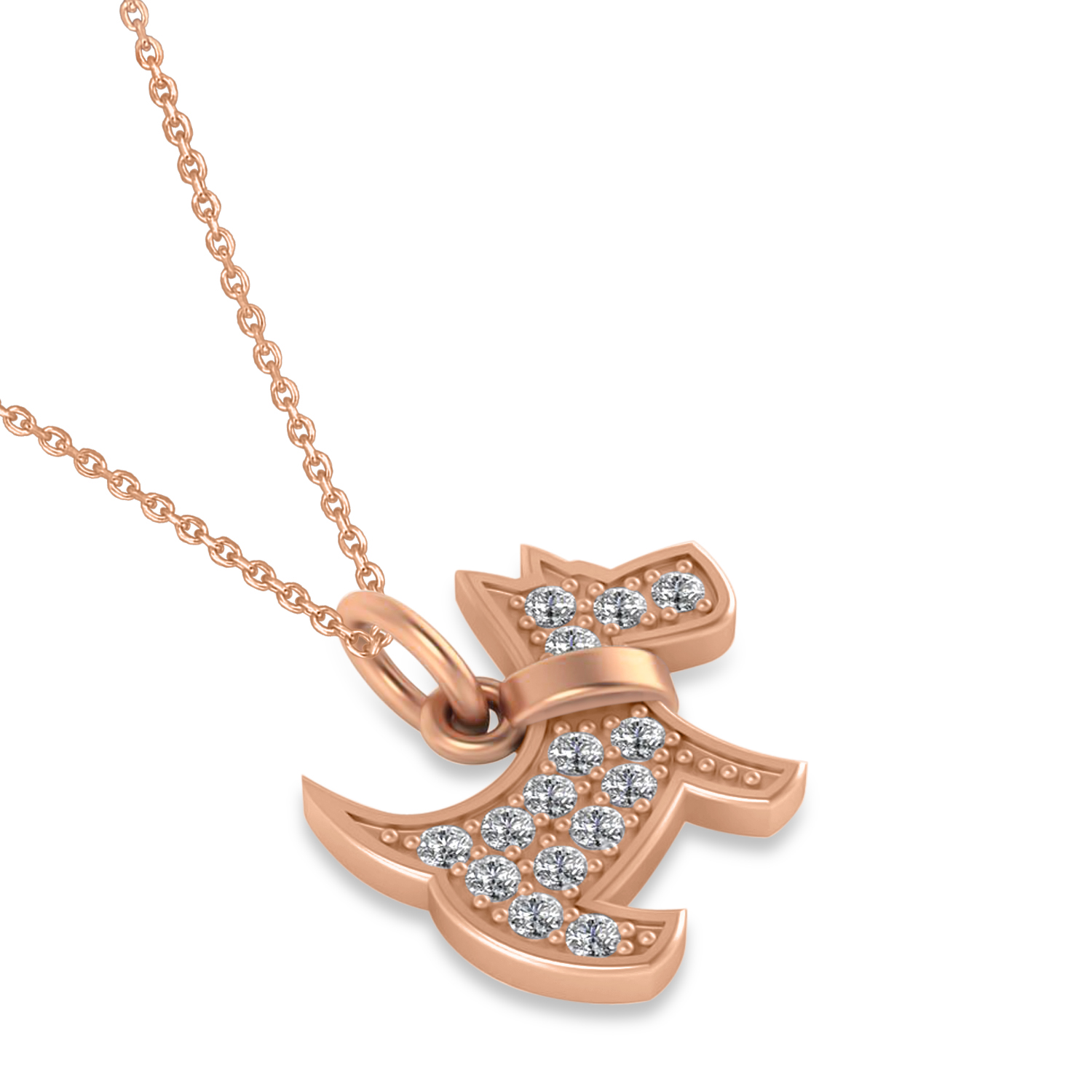 Diamond Puppy Dog Animal Lover Pendant Necklace 14K Rose Gold (0.30ct)