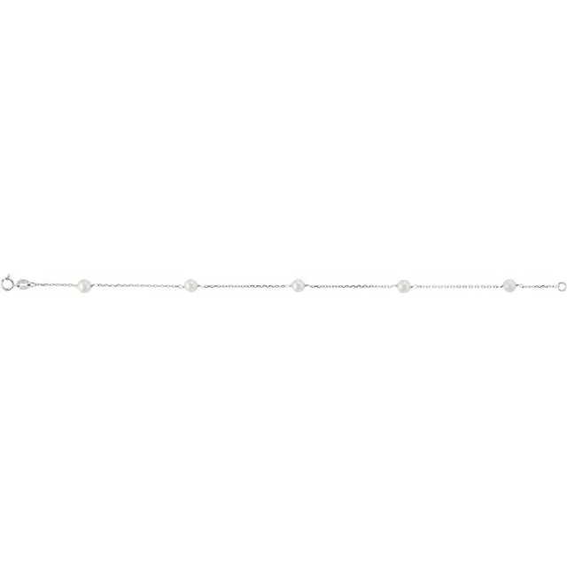 Cultured Freshwater Pearl Station Bracelet 14K White Gold (4mm)