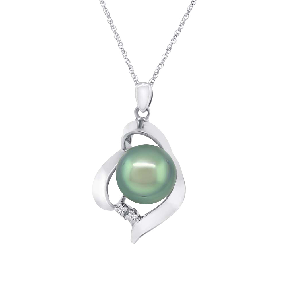 14k White Gold Diamond & Pearl Pendant Necklace