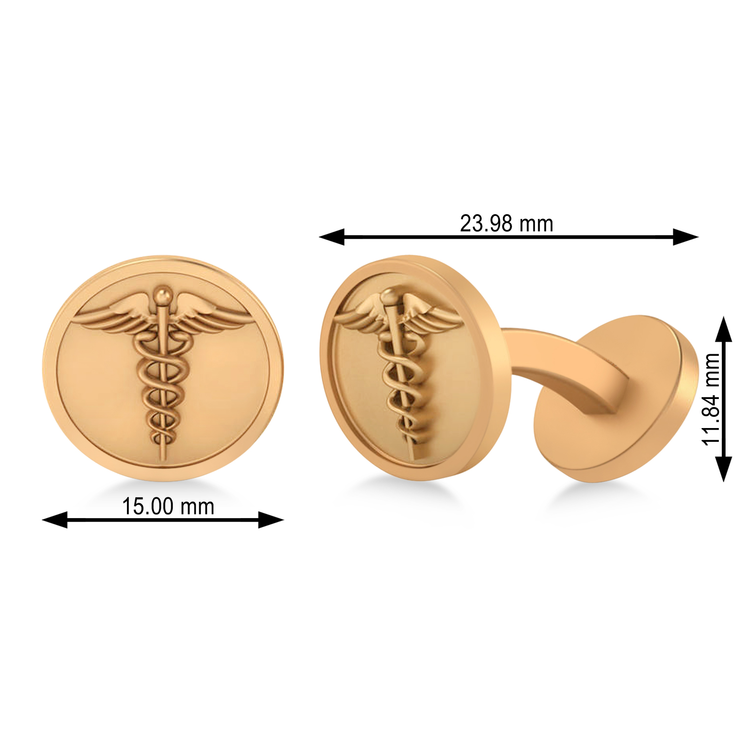 Men's Caduceus Medical Symbol Cufflinks 14k Rose Gold