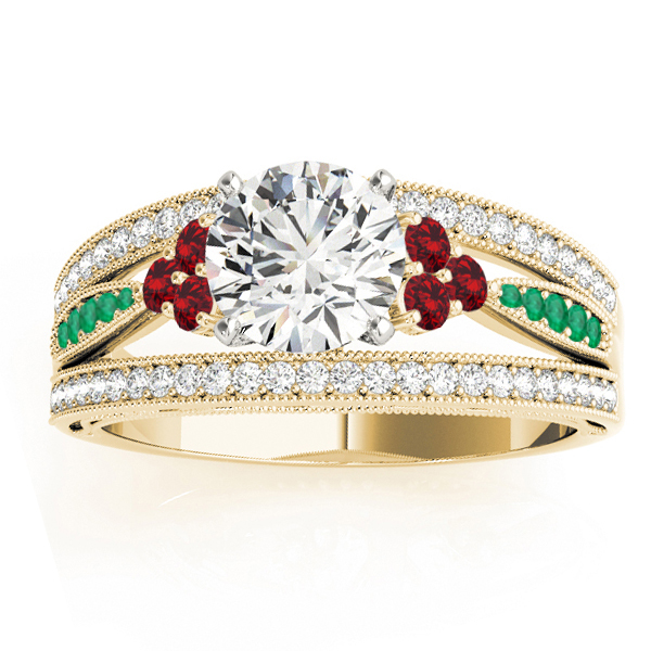 CustomMade Diamond & Ruby & Lab Created Emerald Three Row Split Shank