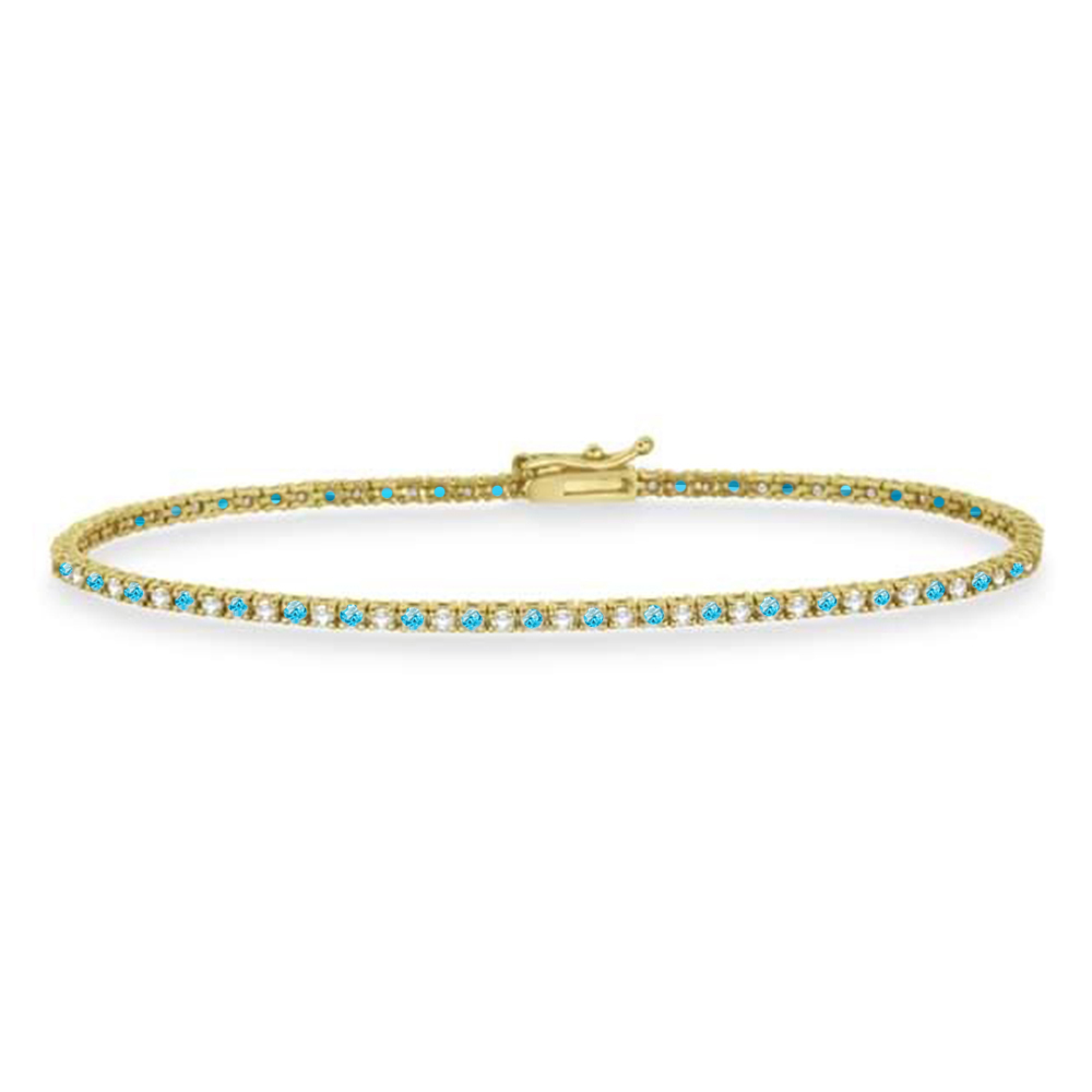 Custom-Made Alternating Diamond & Blue Topaz Eternity Tennis Bracelet 14K Yellow Gold (2.28ct)