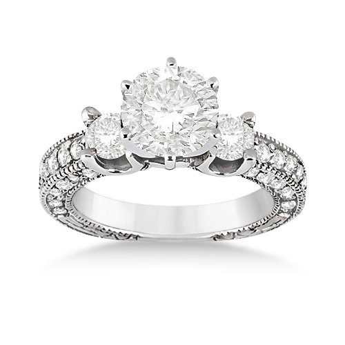 Custom-Made Vintage Three-Stone Lab Grown Diamond Engagement Ring 14k White Gold (~5 ctw)