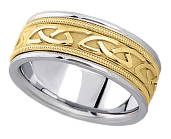 Custom-Made Hand Made Celtic Wedding Band in 14k Two Tone Gold (6mm)