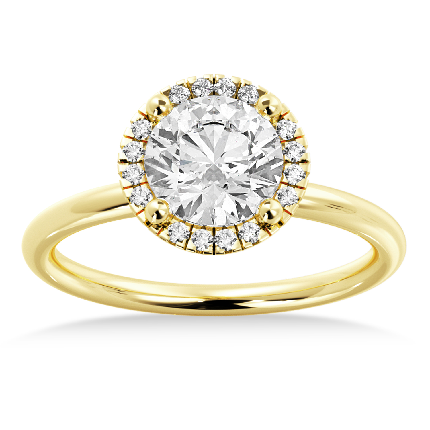 Custom-Made Lab Grown Emerald Halo Engagement Ring 18k Yellow Gold (0.08ct)